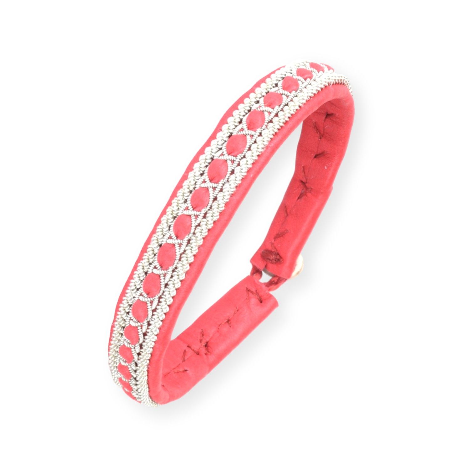 Saami crafts Lederarmband Rot für Damen mit Silberdetails, 17,5cm Armschmuck