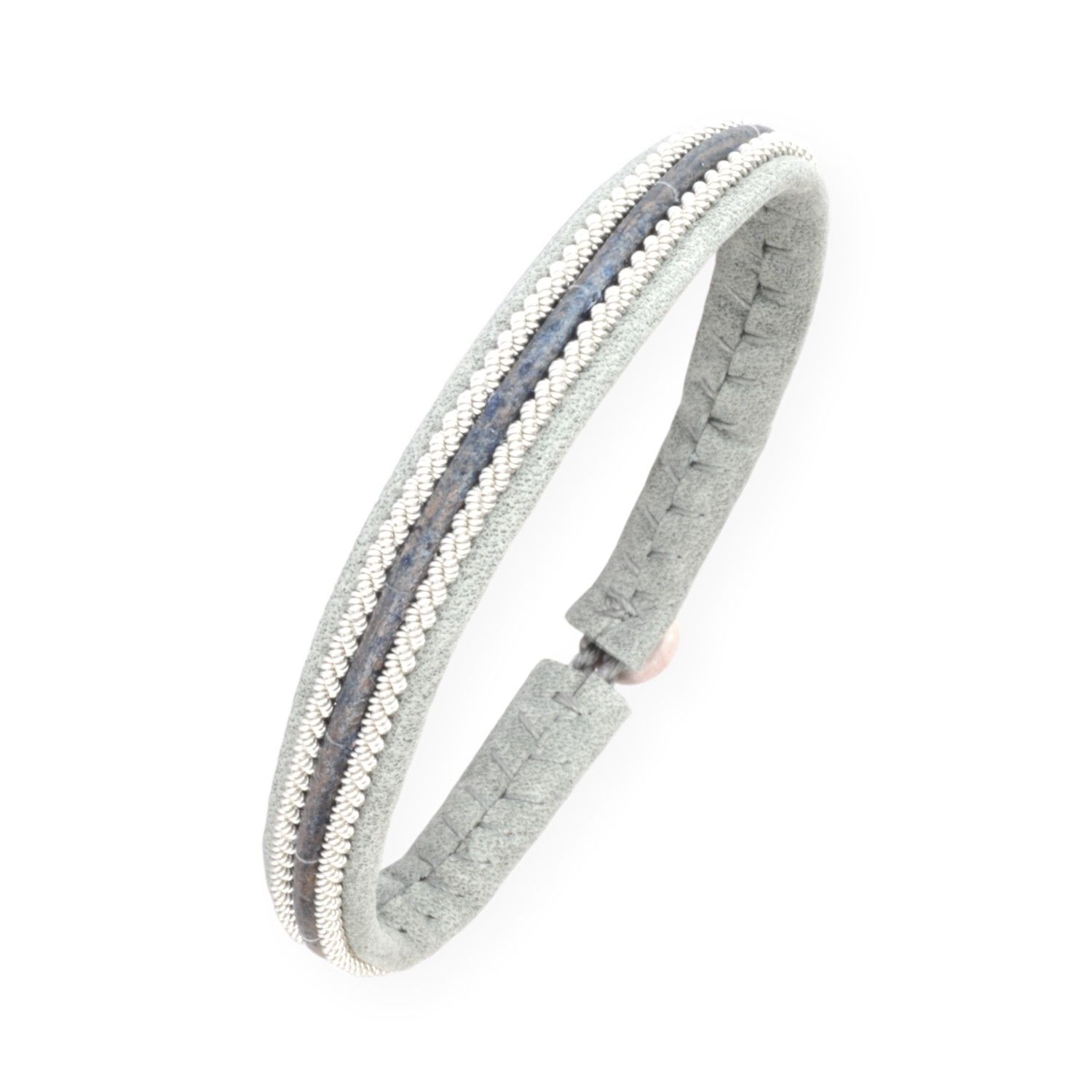 Saami Crafts Lederarmband grau für Herren und Damen, 18,5 cm, stilvoller Armschmuck mit silberfarbenen