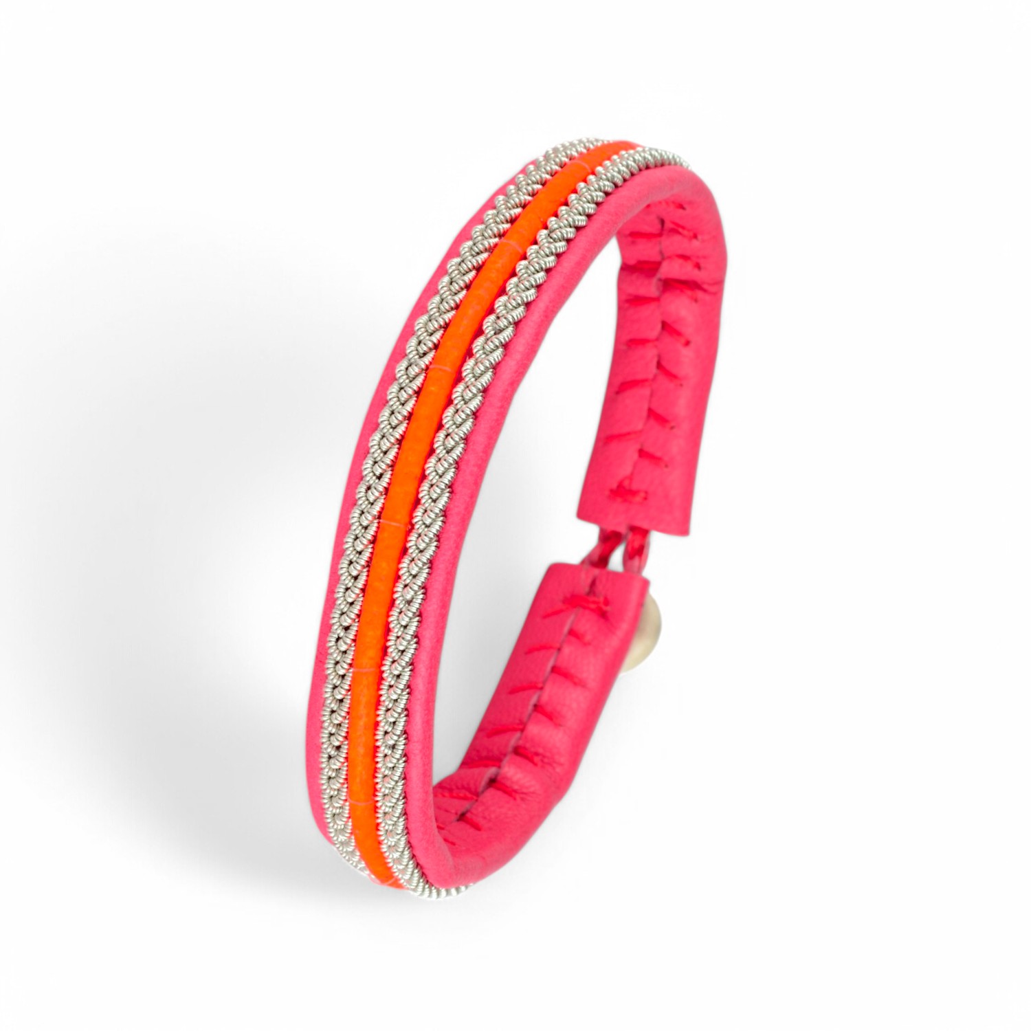 Saami crafts Lederarmband Kordel neon orange für Damen, 17cm, rosa-orange, 10,5mm Armschmuck