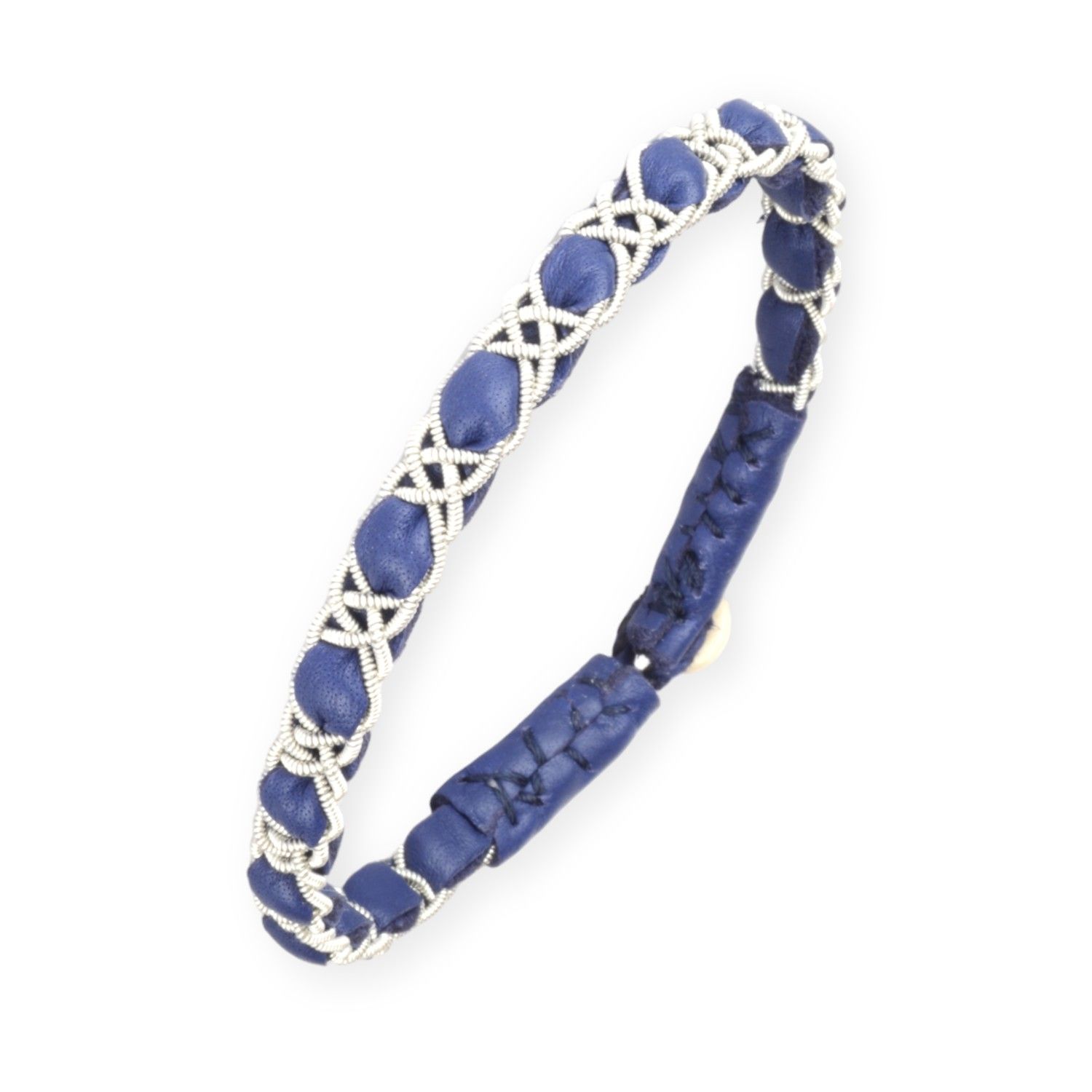 Saami Crafts Lederarmband blau für Herren und Damen, 19 cm, 8,5 mm, mit silberfarbenen Akzenten