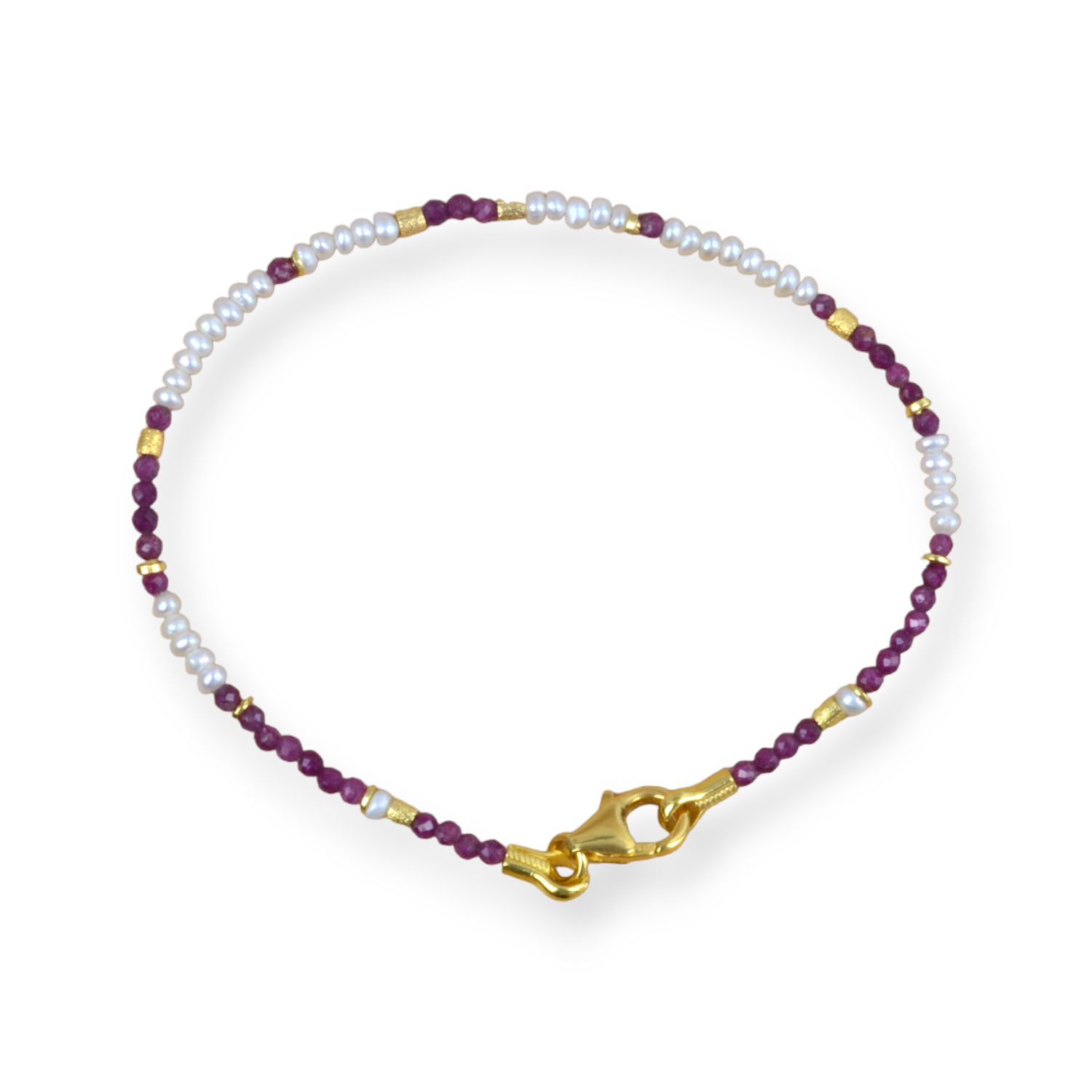 Schmidt Damen Armband aus Edelstahl mit Süsswasser-Perle und Rubin, goldfarben, 18,5 cm