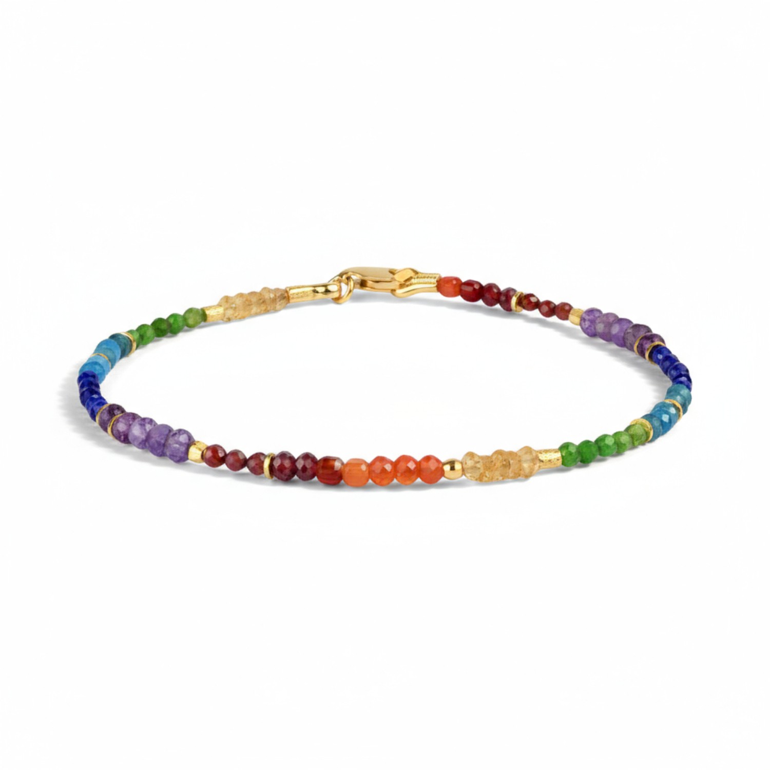 Schmidt Armband mit 7 Chakra Edelsteinen aus 925 vergoldetem Silber für Damen, bunt, 18 cm