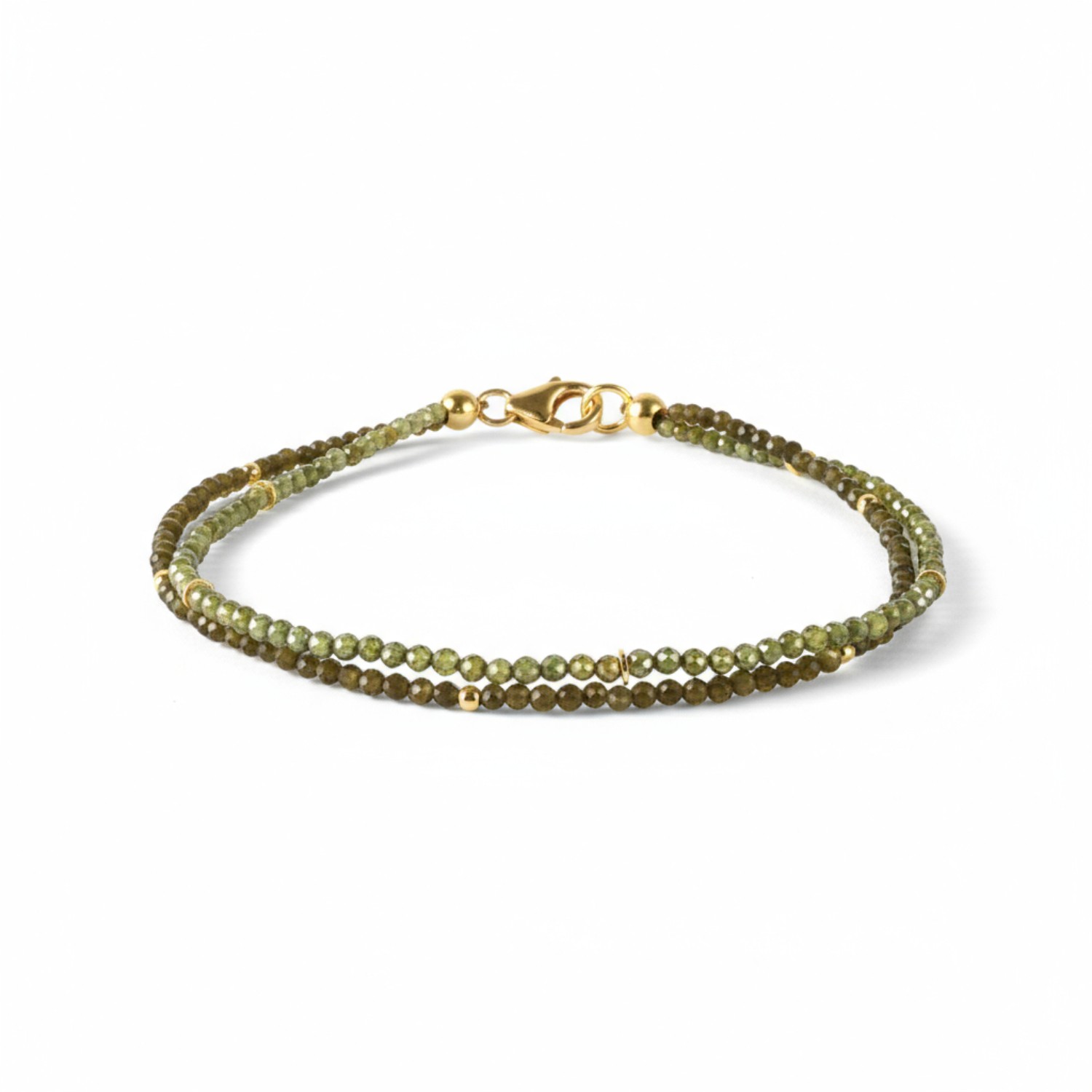 Schmidt 2-reihiges Armband Damen aus vergoldetem Silber mit Peridot und Katzenauge, 19cm,