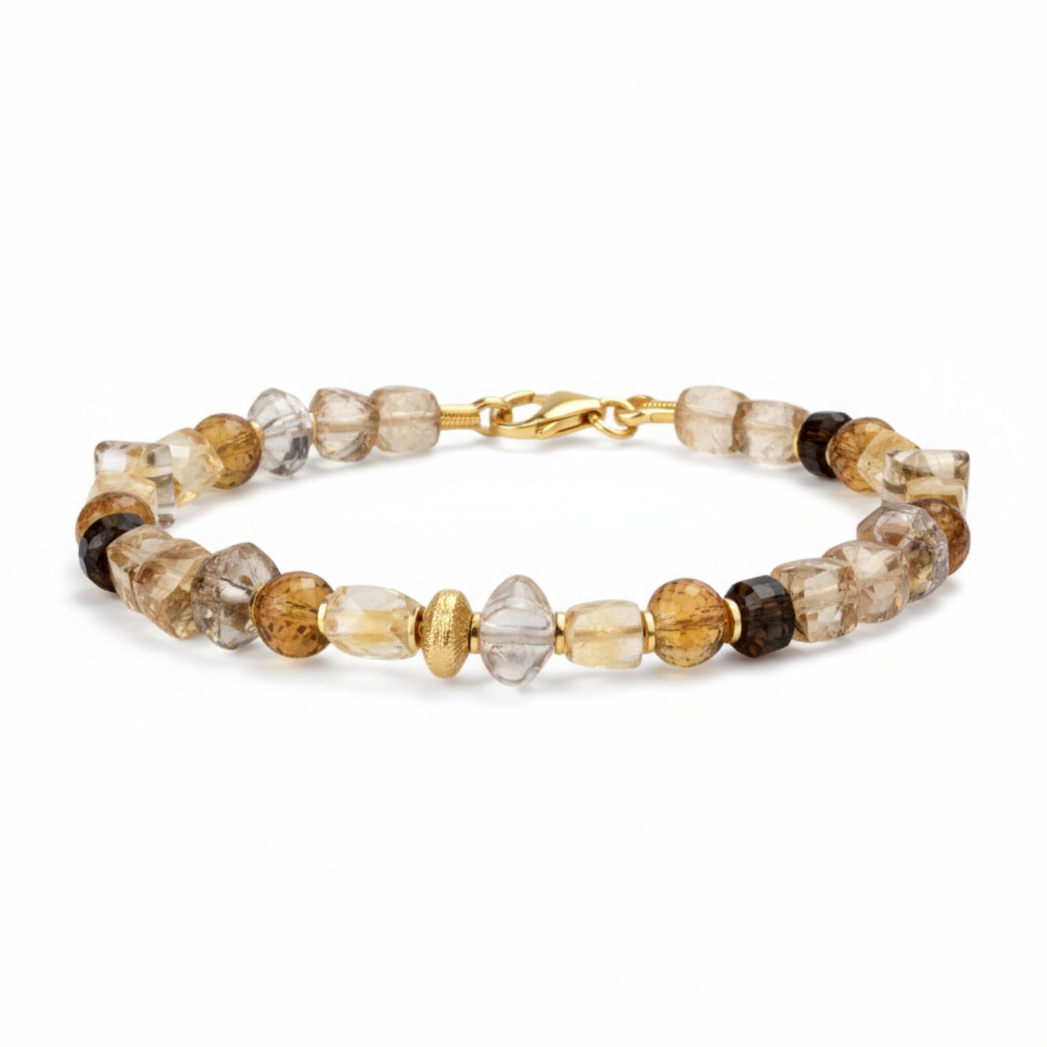 Schmidt Damen Armband aus 925 vergoldetem Silber mit Citrin, Rauchquarz und Champagne Topas, 19cm, goldfarben