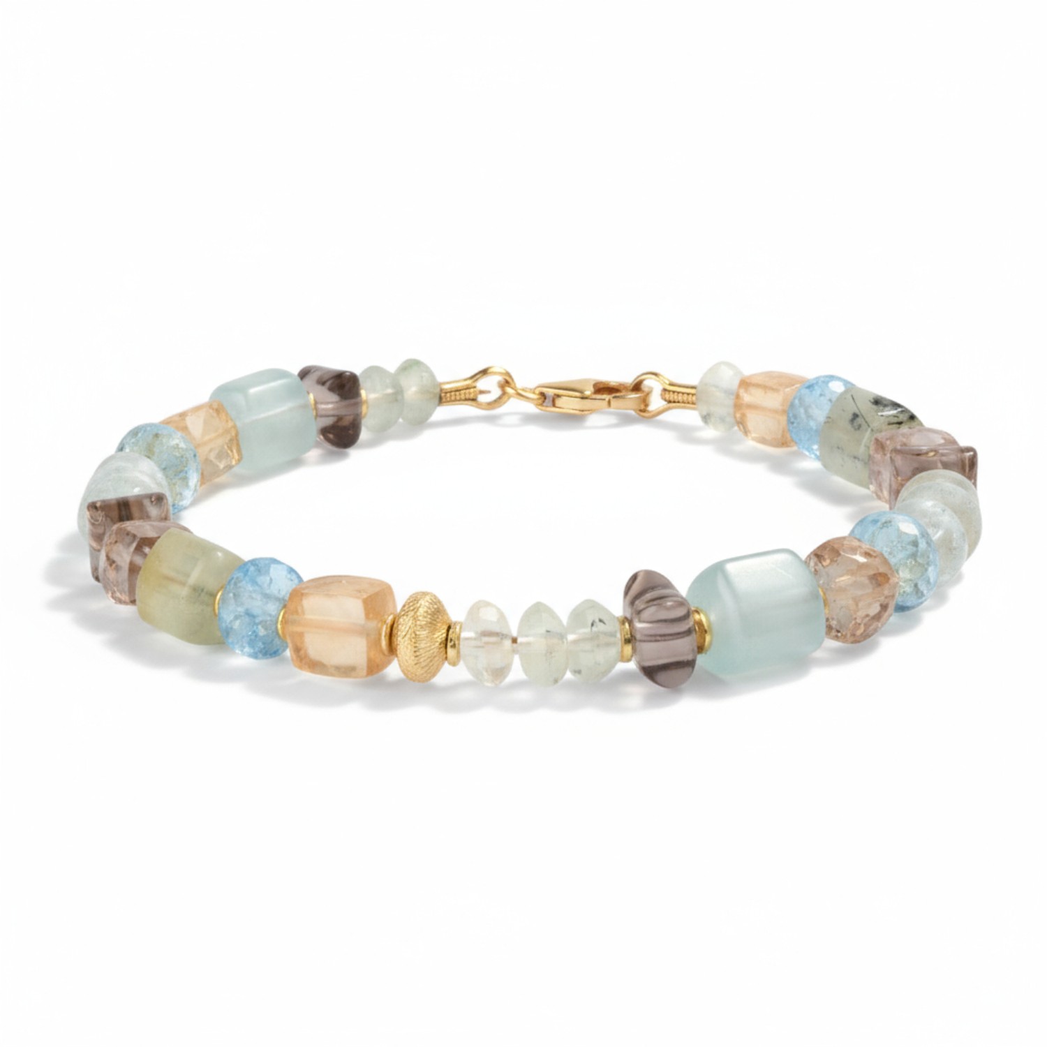 Schmidt Damen Armband aus 925 vergoldetem Silber mit Citrin, Prehnit und Champagner-Topas, 19cm,