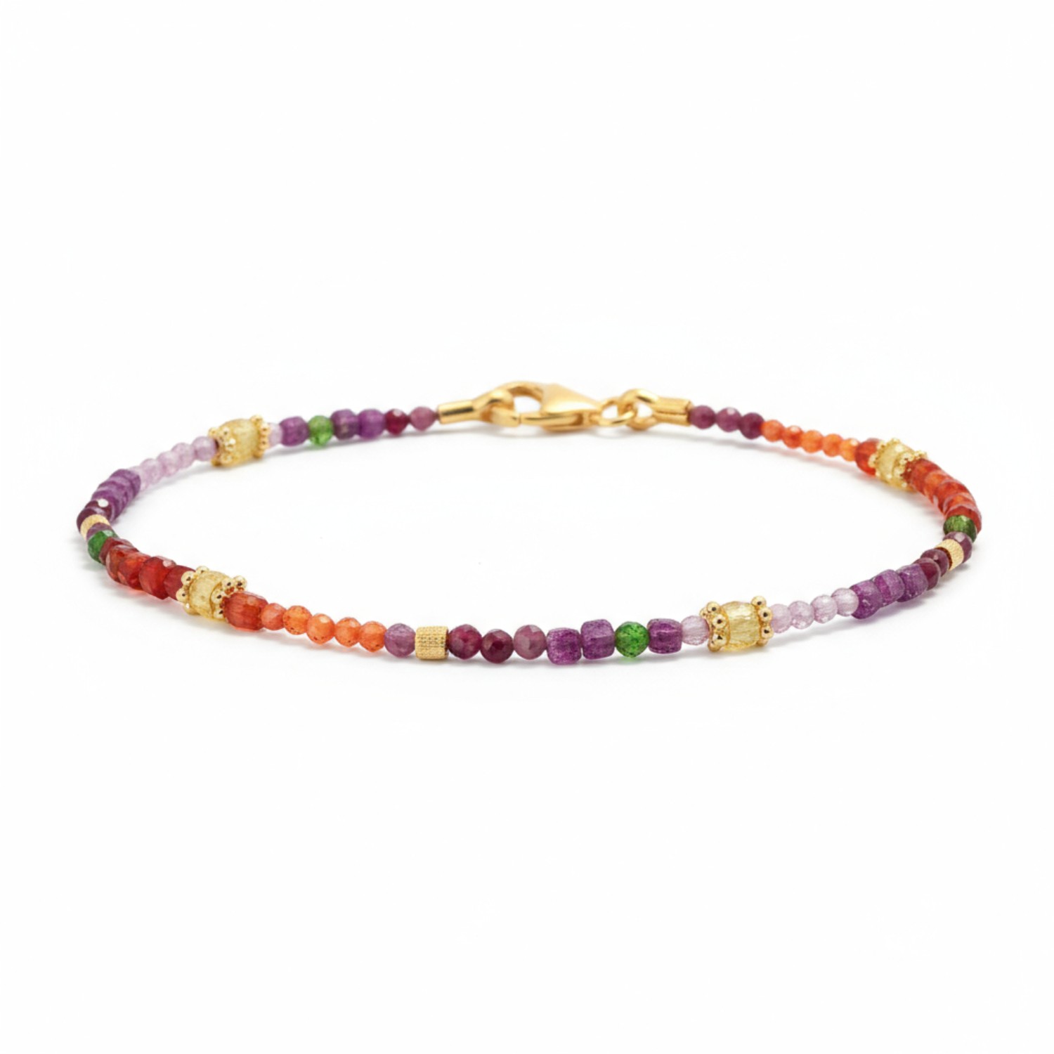 Schmidt Damen Armband aus 925 Silber vergoldet mit Citrin, Rubin, Peridot, Carneol & Rosenquarz, 18,5 cm