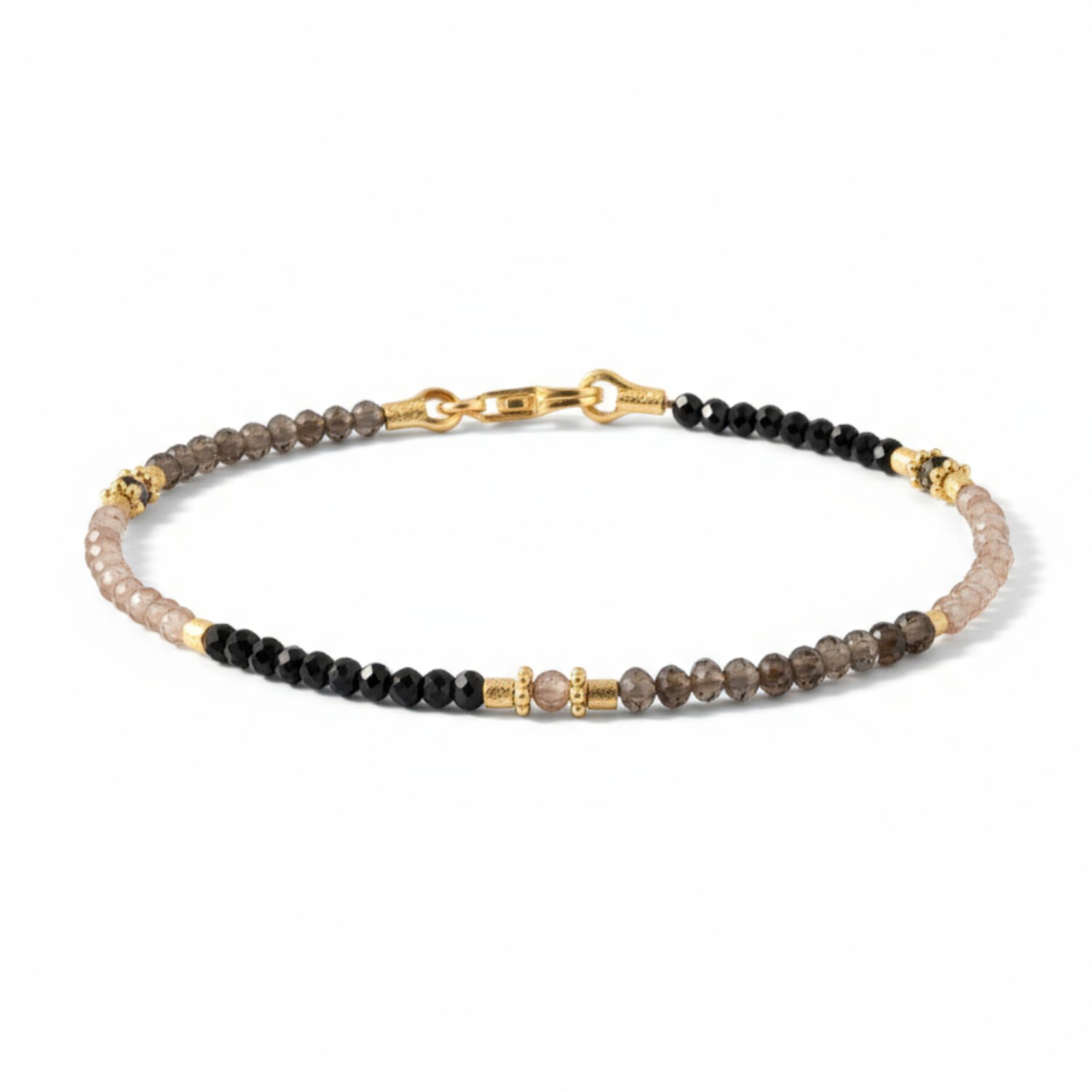 Schmidt Damen Armband mit Zirkon, Spinell & Rauchquarz, 18,5cm, 925 Silber vergoldet, goldfarben/braun/schwarz