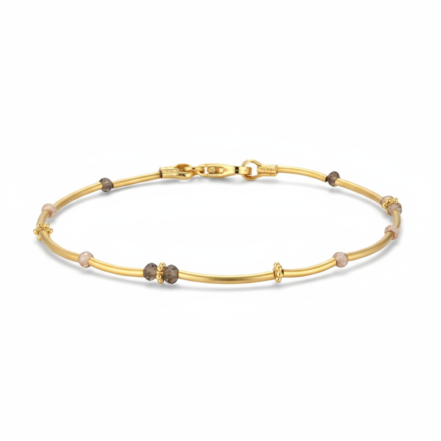 Schmidt Damen Armband aus vergoldetem Silber mit Zirkon und Rauchquarz, 18,5 cm, goldfarben-braun