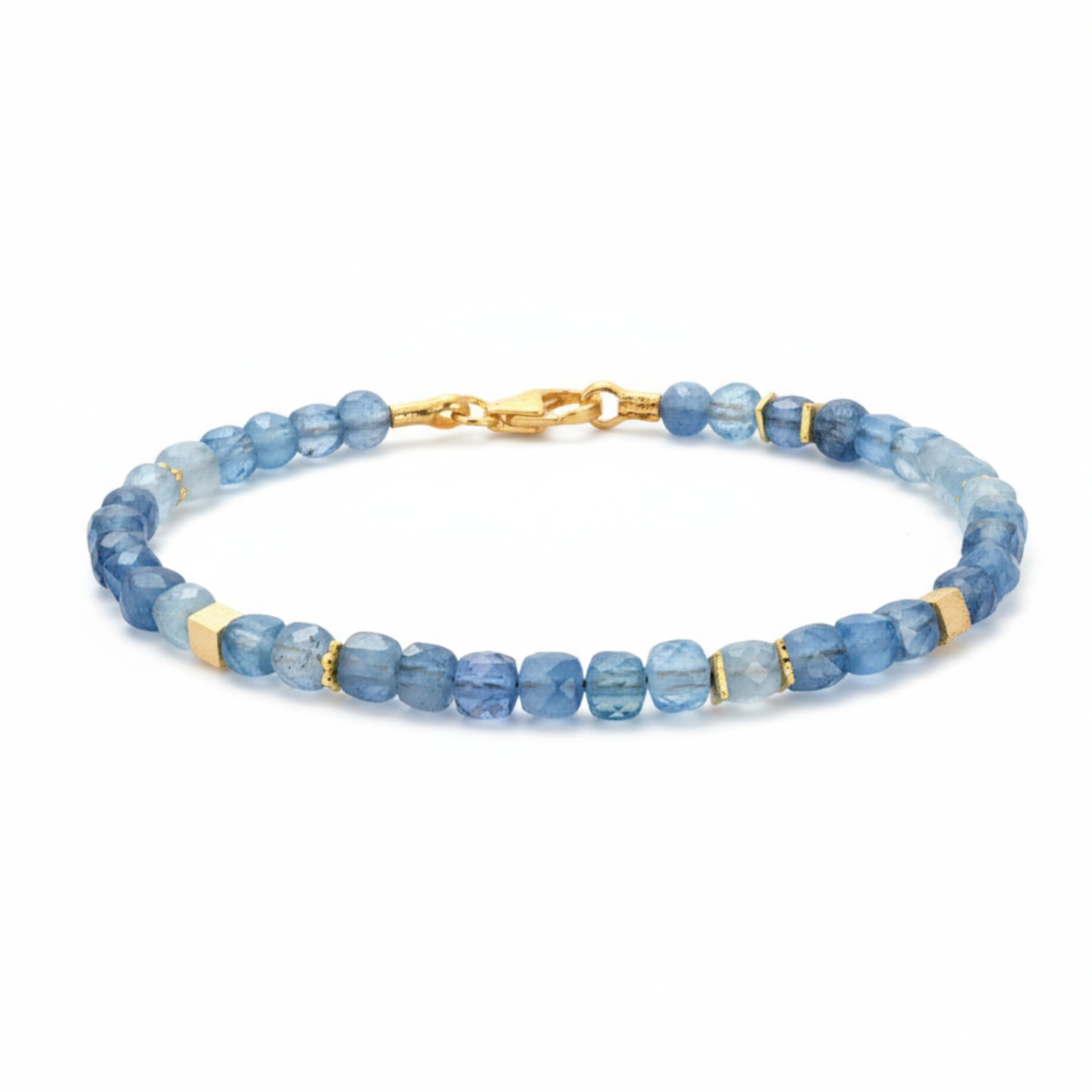 Schmidt Damen Armband mit Aquamarin Würfel aus vergoldetem 925 Silber, 18,5 cm, gold-blau