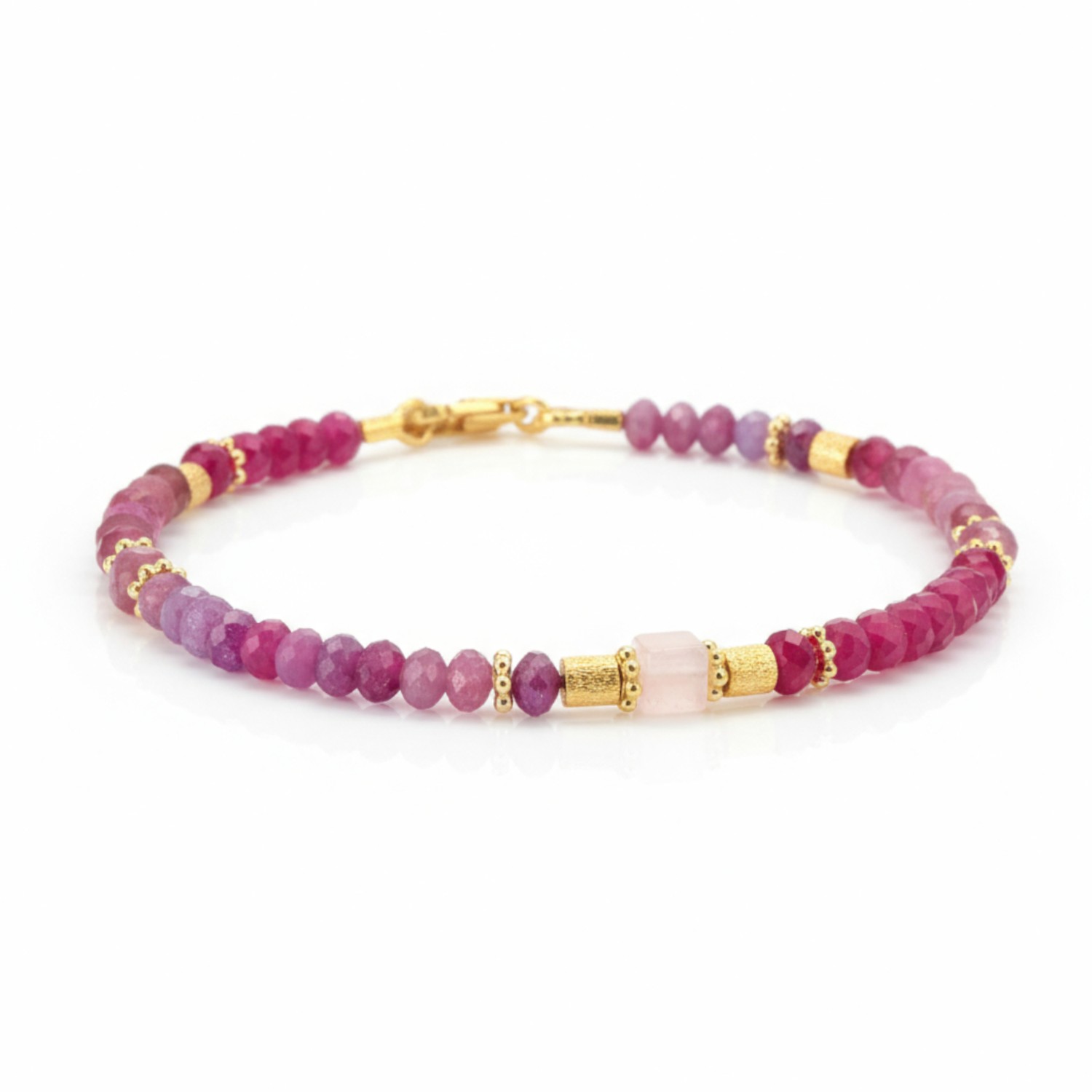 Schmidt Damen Armband mit Rubin, Rosenquarz & pink Turmalin, 19cm, vergoldet, goldfarben, 925 Silber