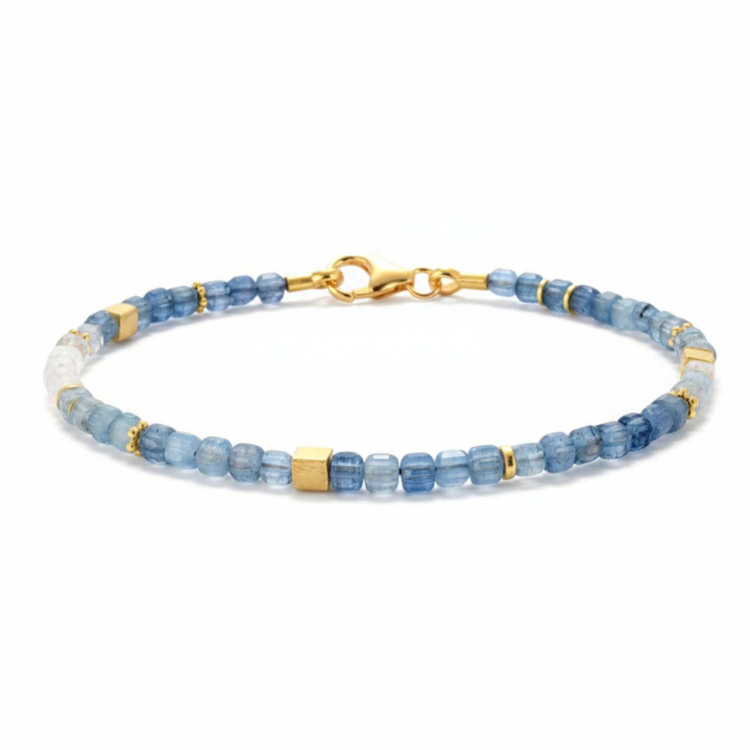 Schmidt Damen Armband mit Aquamarin Würfel, 19cm, vergoldetes Silber 925, goldfarben-blau, Armschmuck