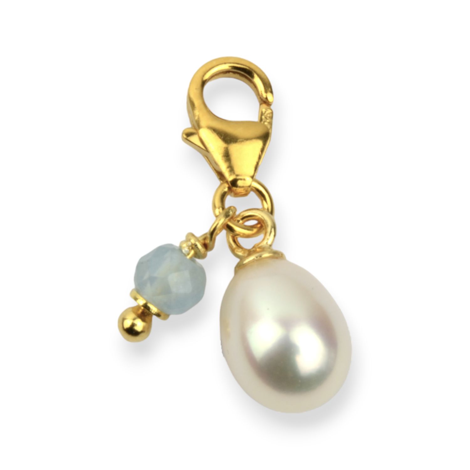 Schmidt Charm-Anhänger Damen mit Süsswasser-Perle und Aquamarin, vergoldet, 21x6mm, goldfarben, blau, weiß