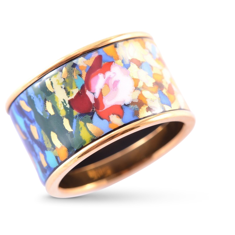 FREY WILLE Ring DIVA Claude Monet ORANGERIE, 24kt Gold-Dekor, Damen, blau/bunt, Gr. 16,5