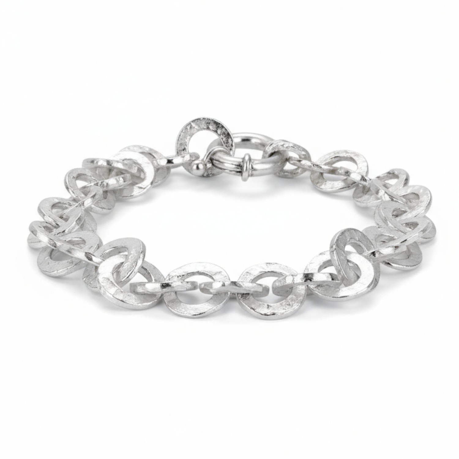 Drachenfels Damen Armband Hammerschlag aus 925 Silber, 21cm, silberfarben, eleganter Schmuckfederring
