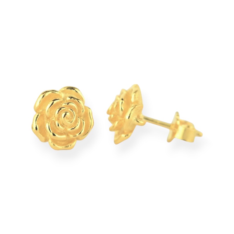 Drachenfels Damen Ohrstecker kleiner Rosen, 925 Silber vergoldet, 10,5mm