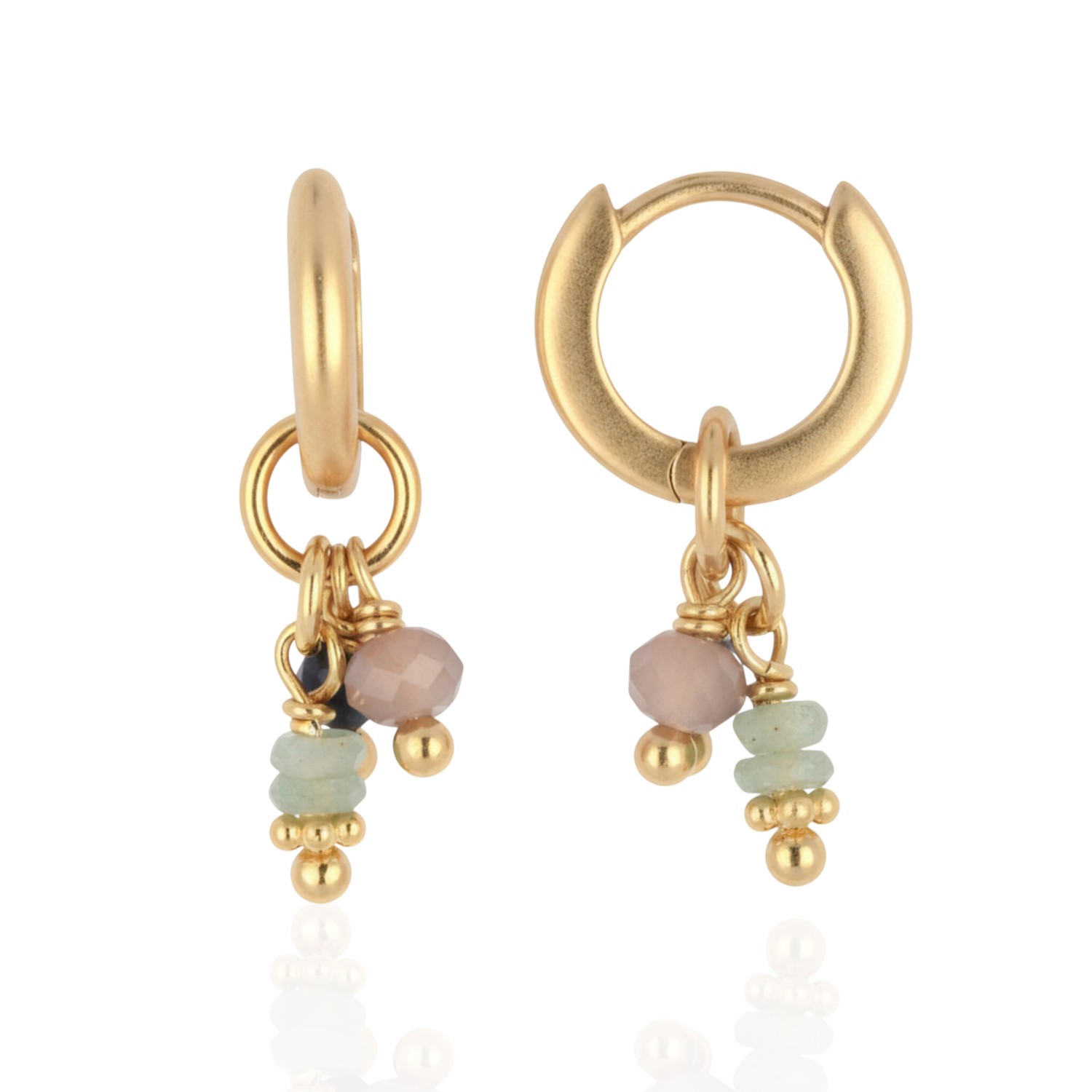 Schmidt Mini Creolen mit Amazonit, Mondstein & Saphir, 22mm, goldfarben, 925 Silber vergoldet für Damen