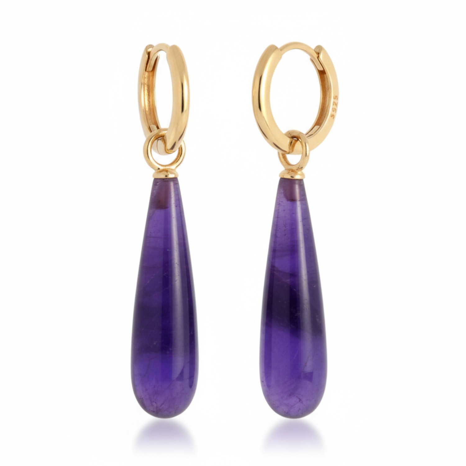Schmidt Creolen mit Einhänger aus vergoldetem 925 Silber und Amethyst für Damen, gold-violett, 46x8,2mm