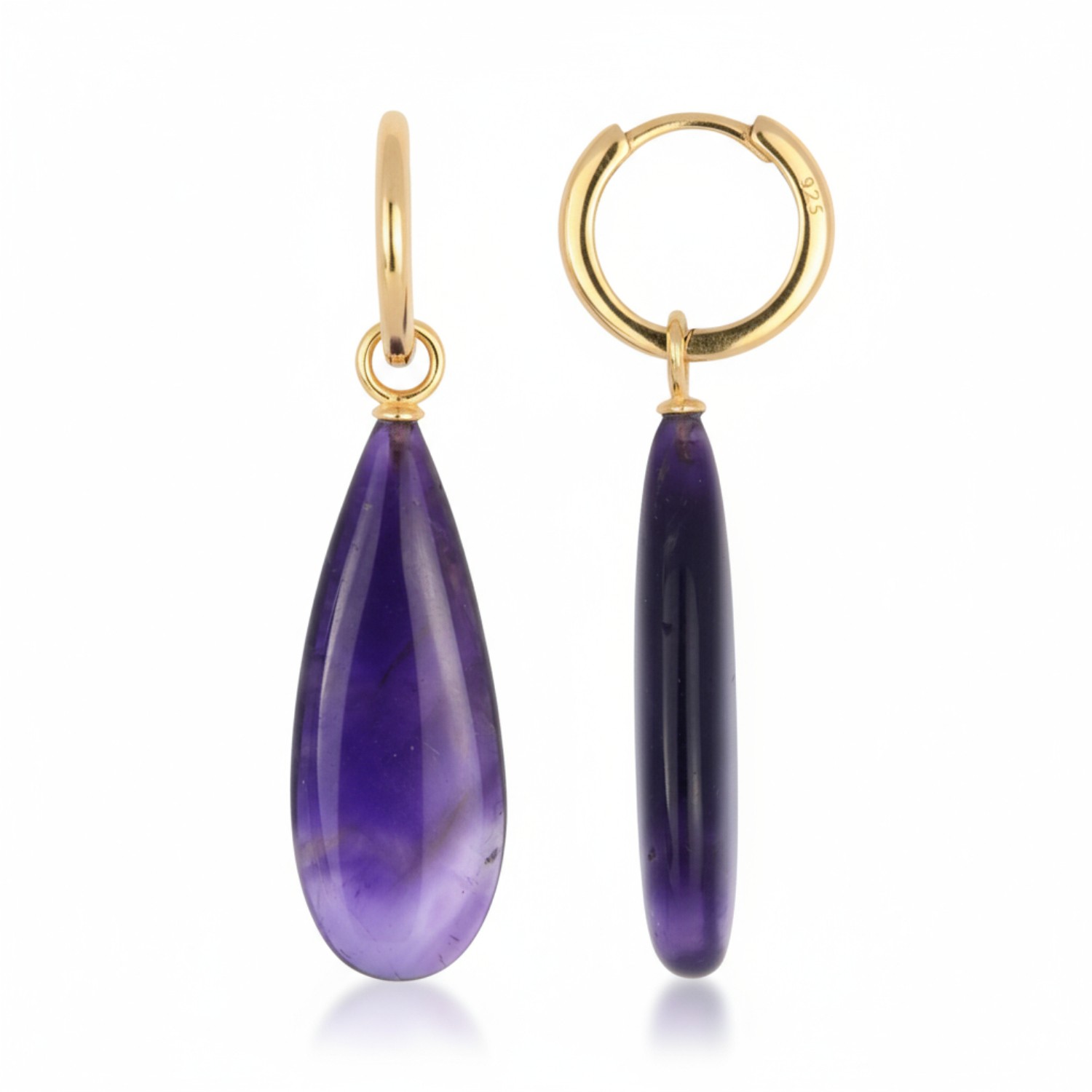 Schmidt Creolen mit Einhänger, vergoldet, 925 Silber, Amethyst, gold-violett, Damen Ohrschmuck, 47x12mm