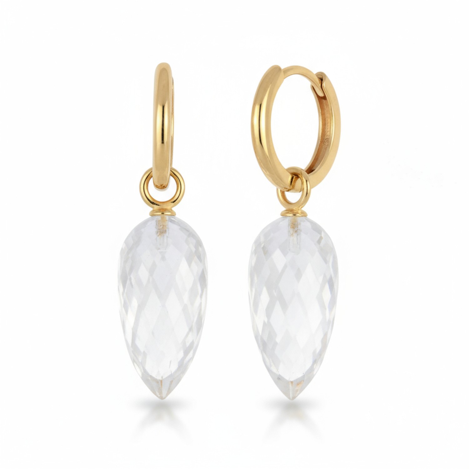 Schmidt Creolen mit Einhänger, vergoldet, 925 Silber, Bergkristall, Damen Ohrschmuck, gold-weiß, 37x9,8mm