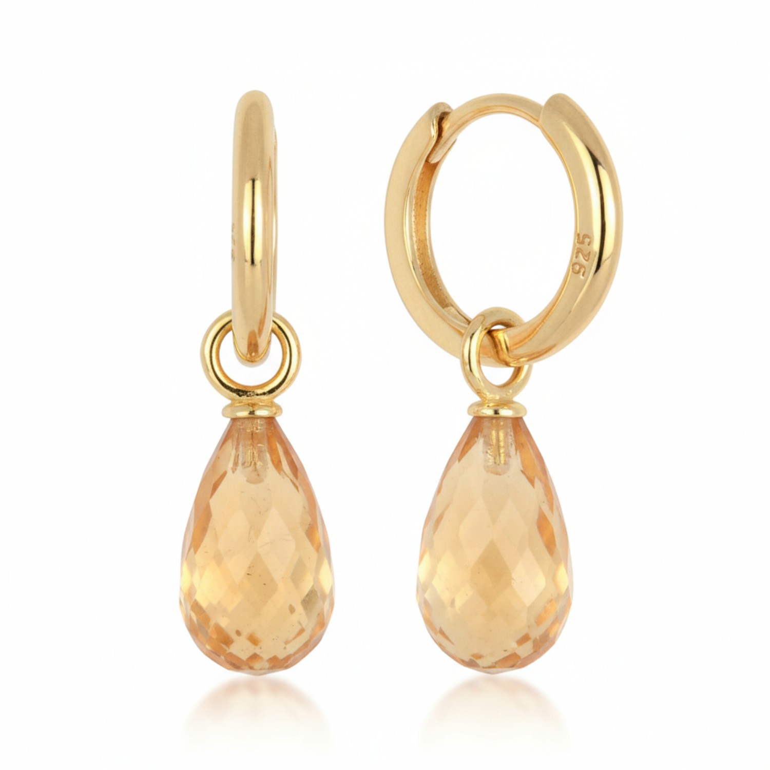 Schmidt Creolen mit Einhänger aus 925 Silber vergoldet mit Citrin für Damen, goldfarben, 29,3x7,7mm