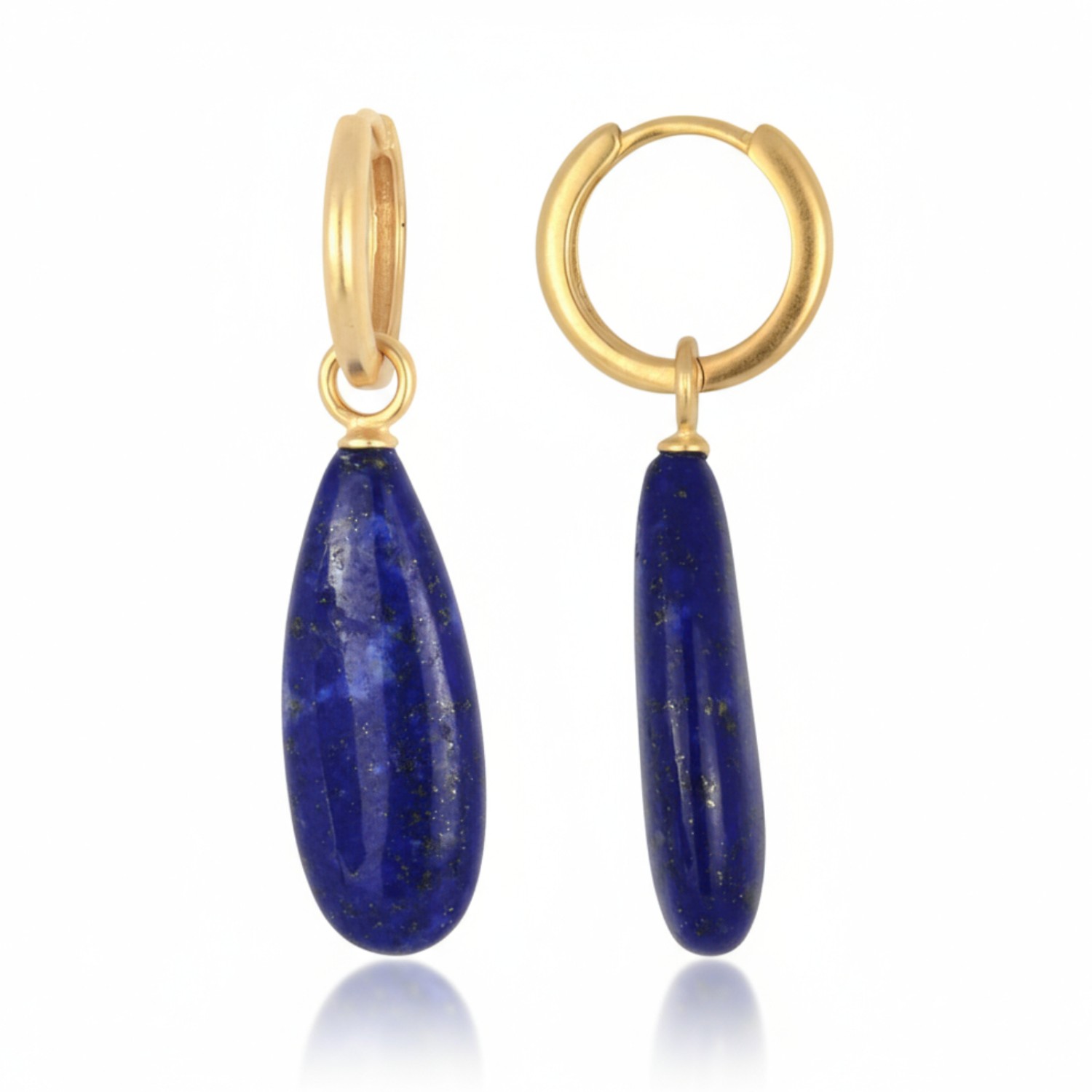 Schmidt Creolen mit Einhänger, 925 Silber vergoldet, matt, Lapis, goldfarben-blau, ca. 41x10mm für Damen