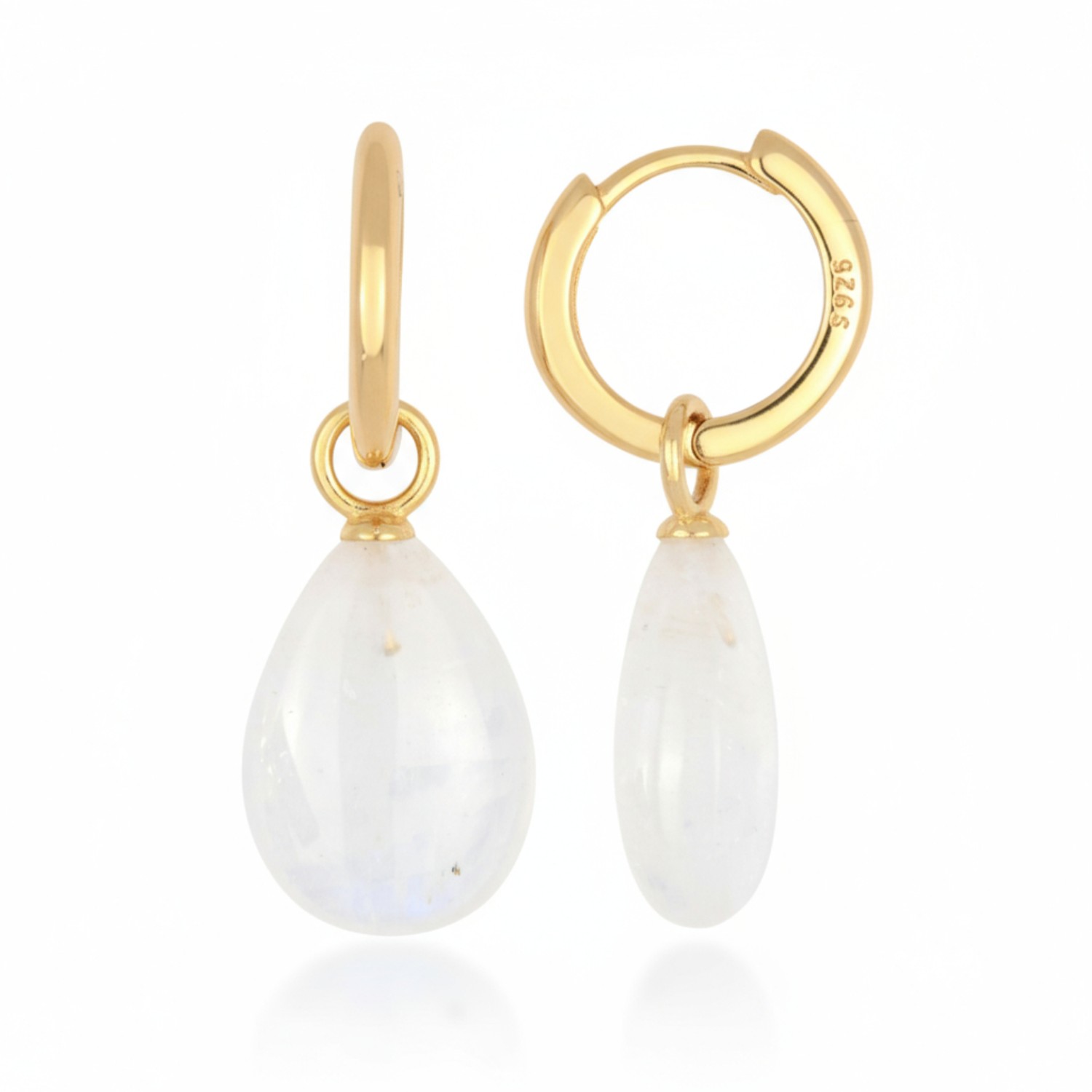 Schmidt Creolen mit Einhänger aus 925 Silber vergoldet und Mondstein für Damen, goldfarben, 32,4x12,1mm