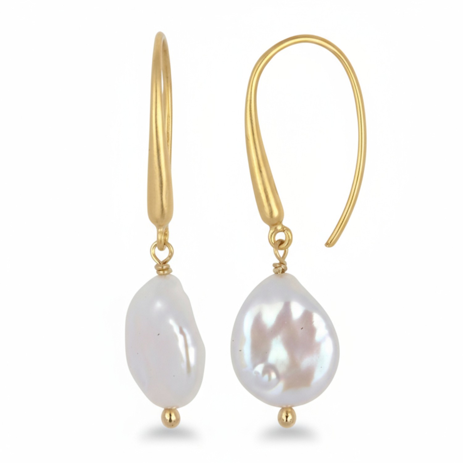 Schmidt Ohrhaken mit vergoldeter Süsswasser-Münzperle für Damen, goldfarben, 39x11mm, eleganter Ohrschmuck