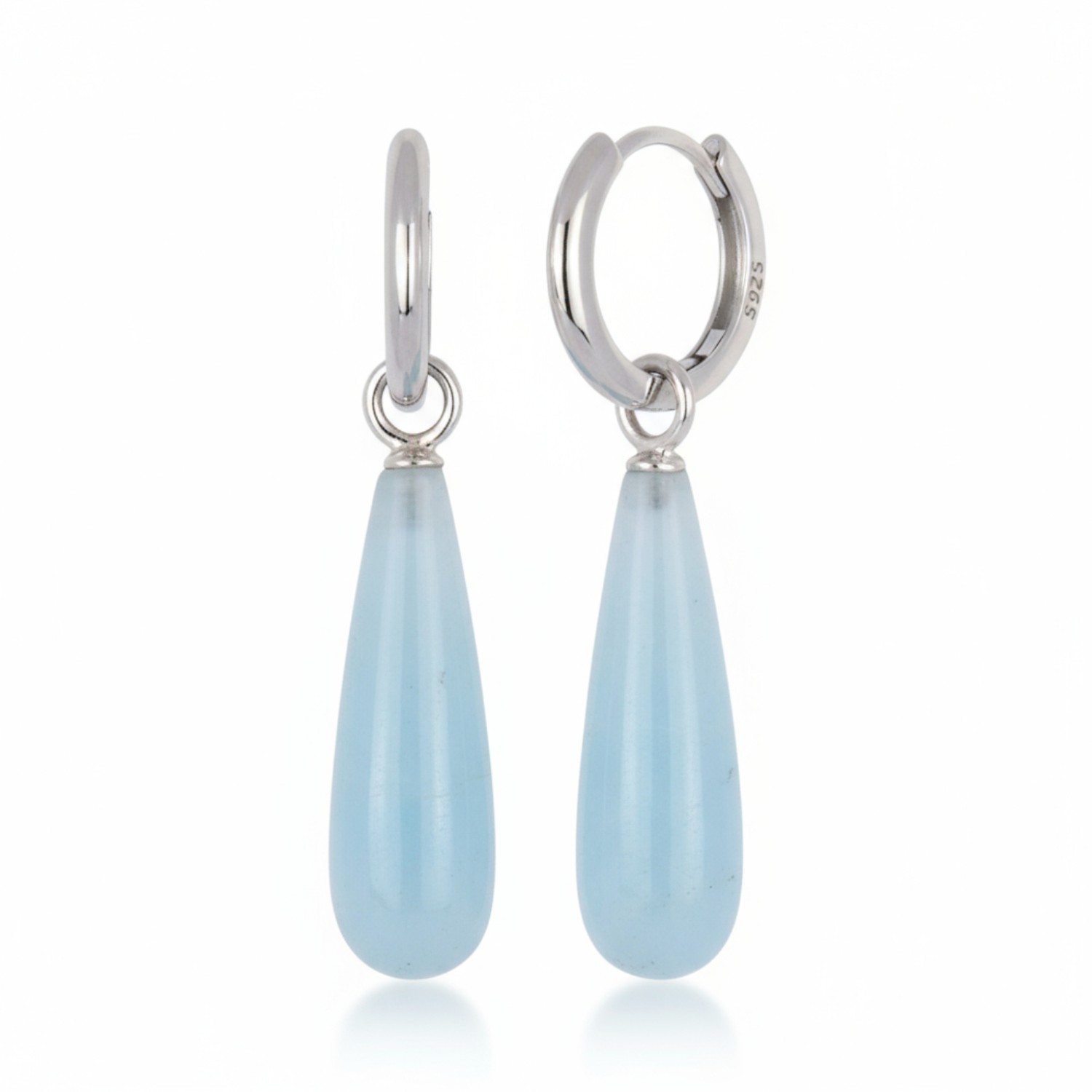 Schmidt Creolen mit Einhänger aus 925 Silber und Aquamarin für Damen, ca. 41x8mm, silber-blau