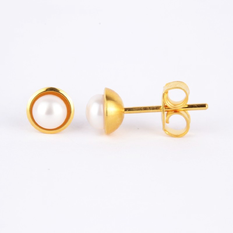 Ernstes Design Damen Ohrschmuck Edelstahl Gold mit Süßwasserperlen