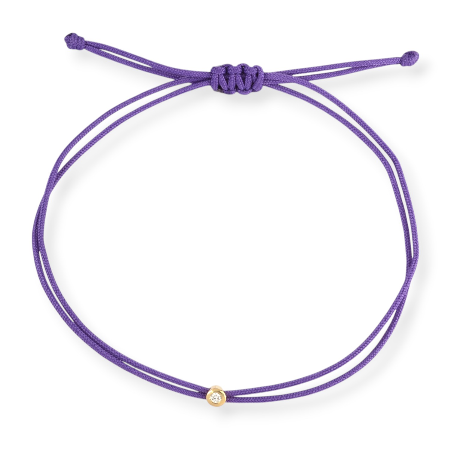 OMONA Double Eco Cord Armband Damen lila Makramee mit 1 Brillant-Diamant in goldfarbenem 925 Silber 20cm
