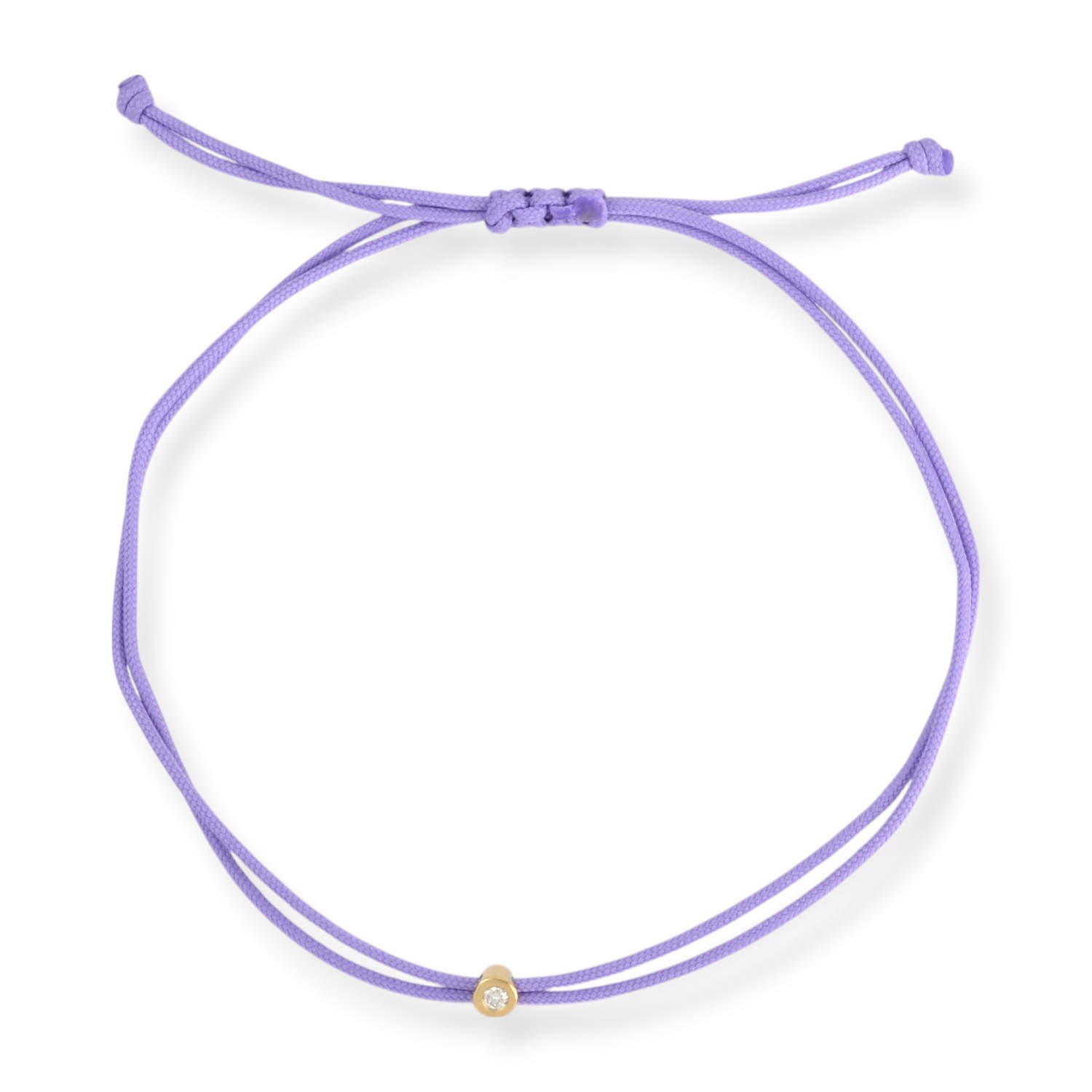 OMONA Double Eco Cord Armband Damen Makramee-Nylonband lavendel mit 1 Diamant, 20cm, vergoldet 925 Silber