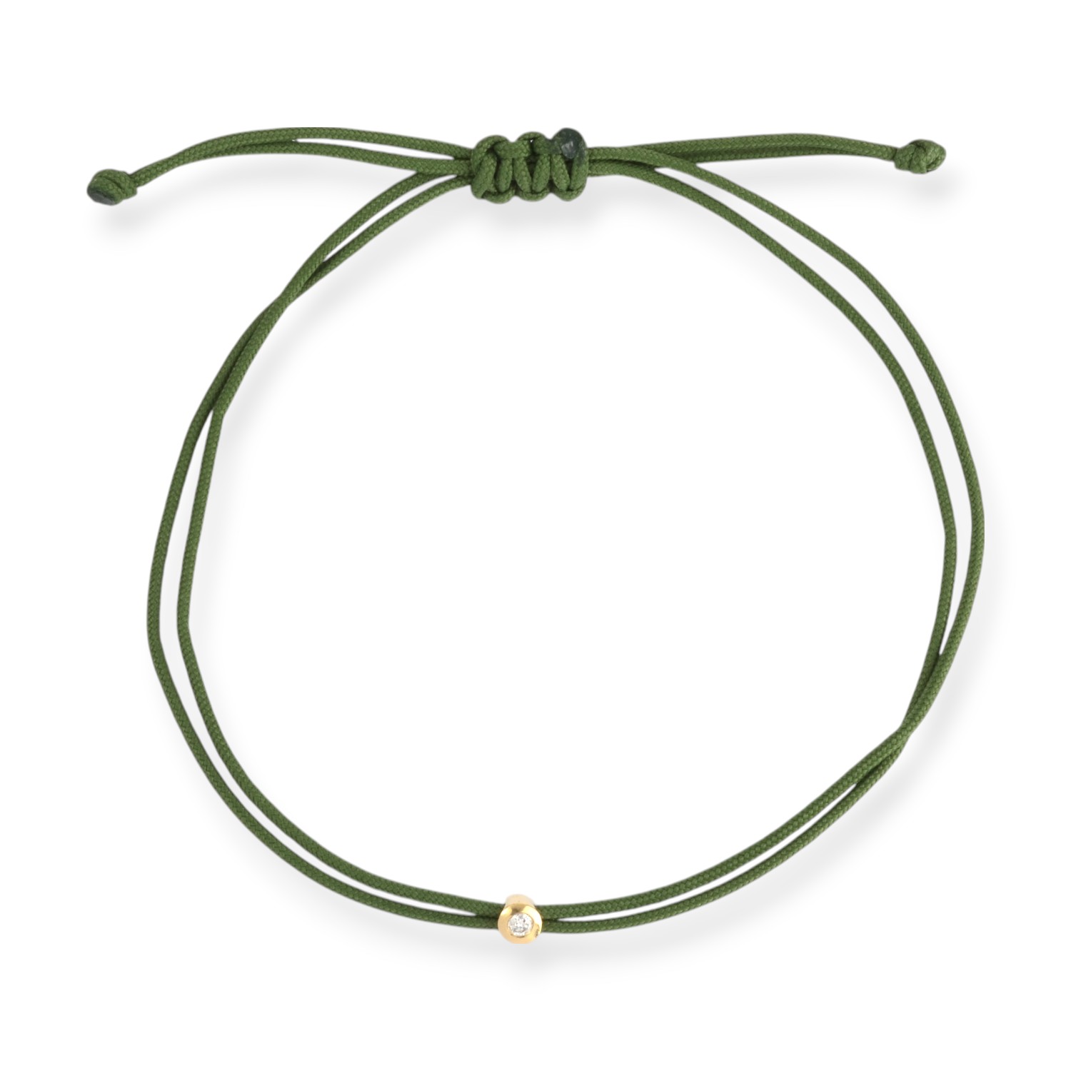 OMONA Double Eco Cord Armband Damen Khaki Makramee mit 0,03 ct Brillant in goldfarbenem 925 Silber