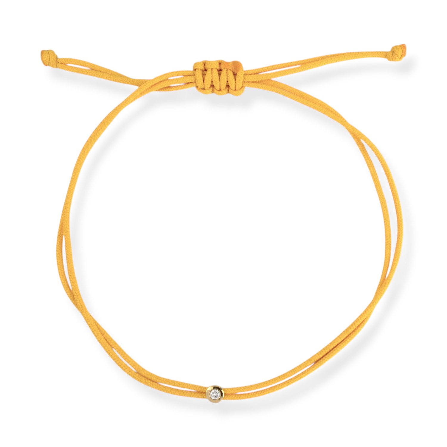 OMONA Double Eco Cord Armband Damen, goldfarbenes Makramee mit 1 Diamant, 20cm, gelb, 925 Silber vergoldet
