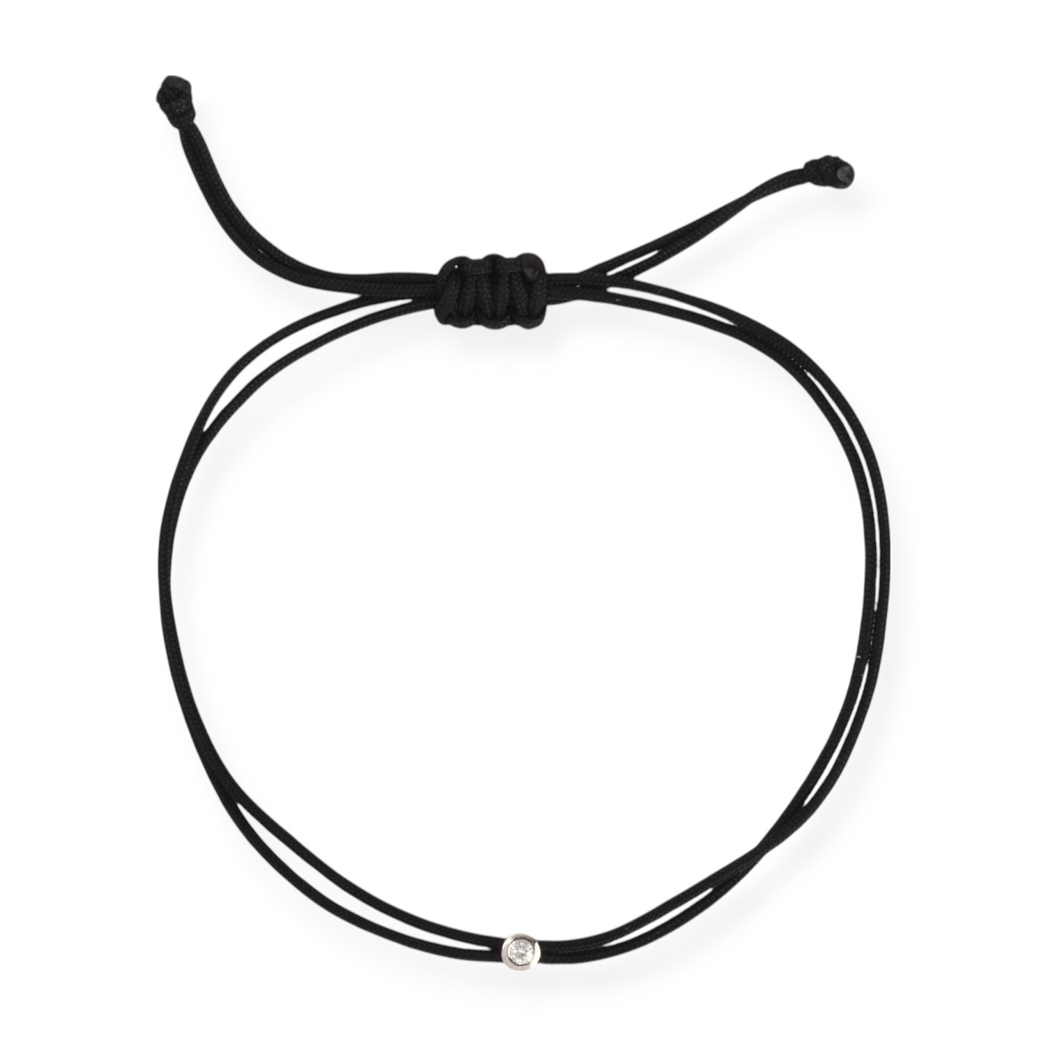 OMONA Double Eco Cord Armband Damen aus 925 Silber mit Diamant, schwarz-makramee, 20cm, stilvoller Armschmuck