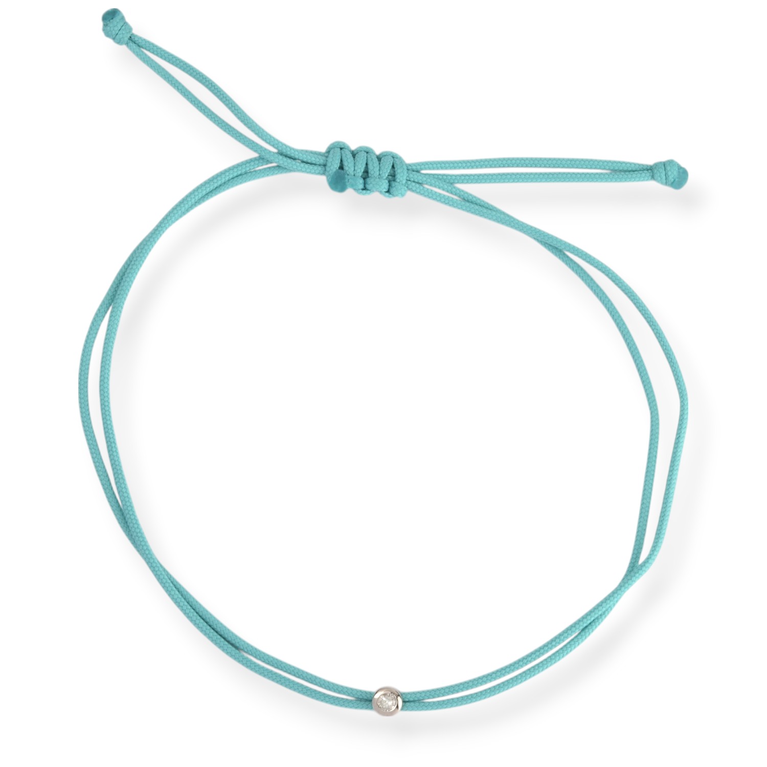OMONA Double Eco Cord Armband Damen, türkis Makramee mit 925 Silber und 1 Brillant, 20cm Armschmuck