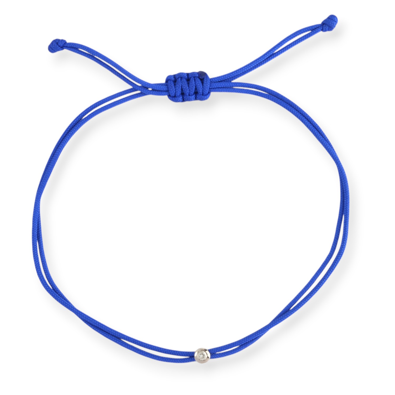 OMONA Double Eco Cord Armband Damen aus 925 Silber mit Diamant, königsblaues Makramee, 20 cm Länge