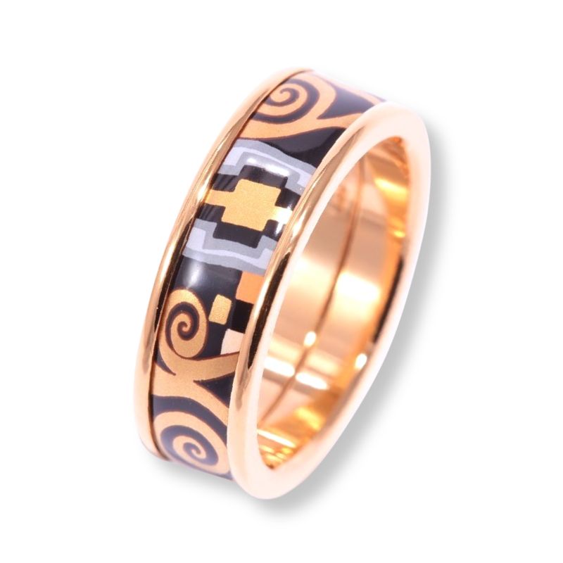 FREY WILLE Ring ULTRA, Hommage à Gustav Klimt, 24kt Gold & Schwarz, Damen Größe 16.5