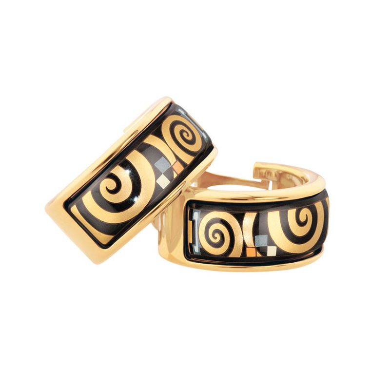 FREY WILLE Mini Creolen Gold, 24kt Gold-Dekor, Hommage à Gustav Klimt, 8*19mm