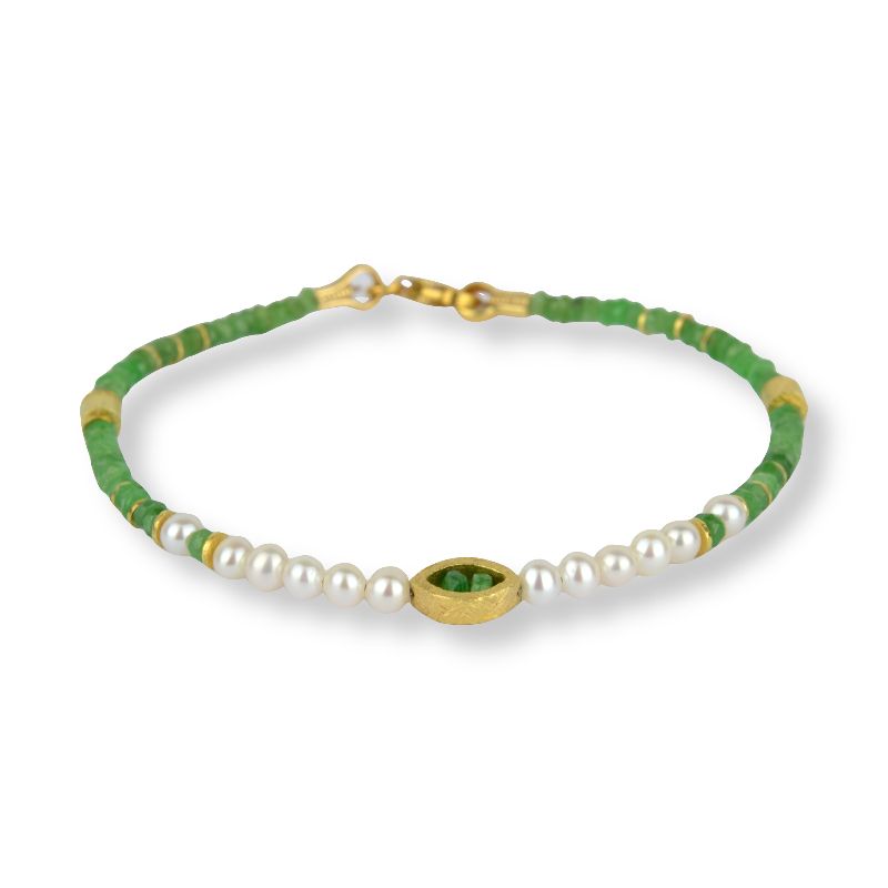 Schmidt Damen Armband mit Smaragd und Süsswasser-Perle, 18cm, vergoldetes Silber in grün und goldfarben