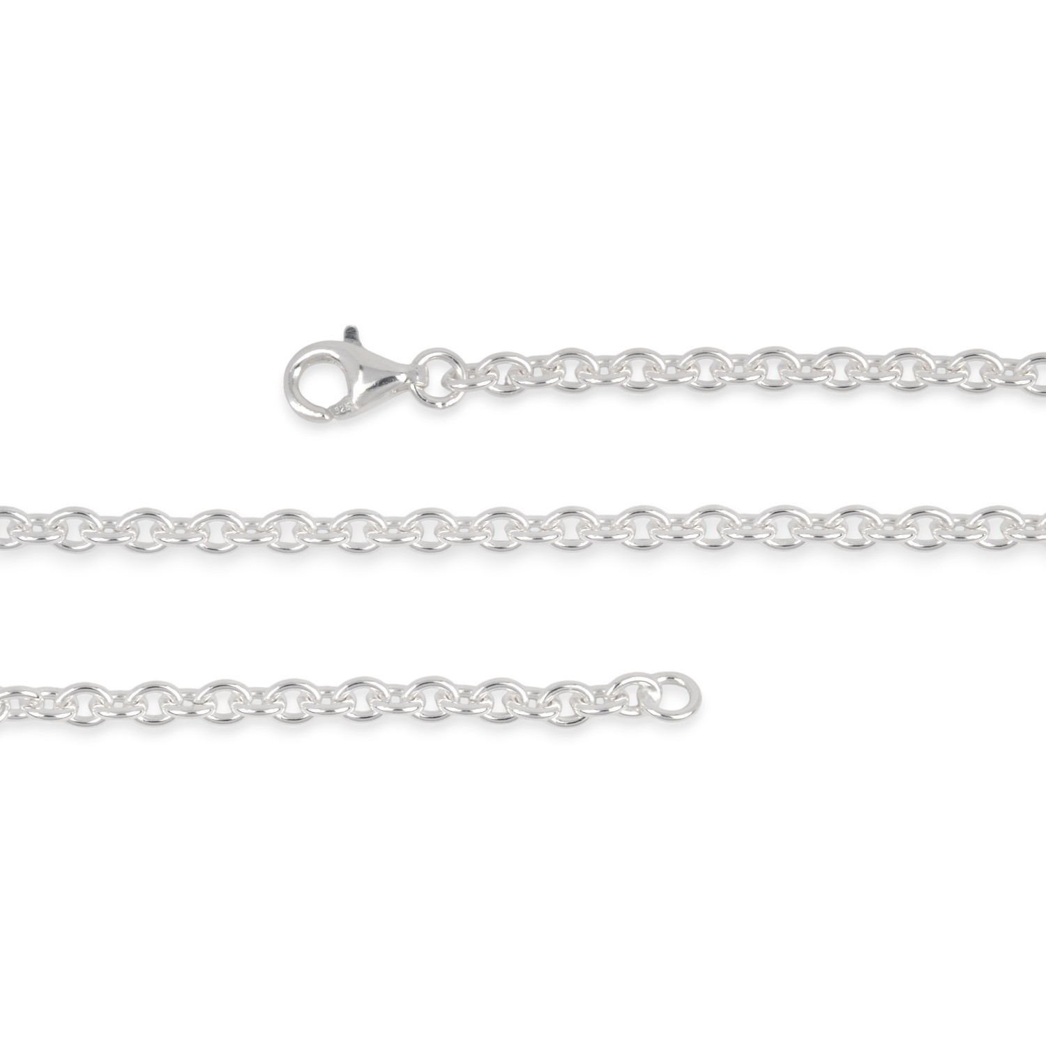 Schmidt Damen Kette Rundanker 925 Silber 80cm mit Karabinerverschluss, Ø 3,1mm, silberfarben