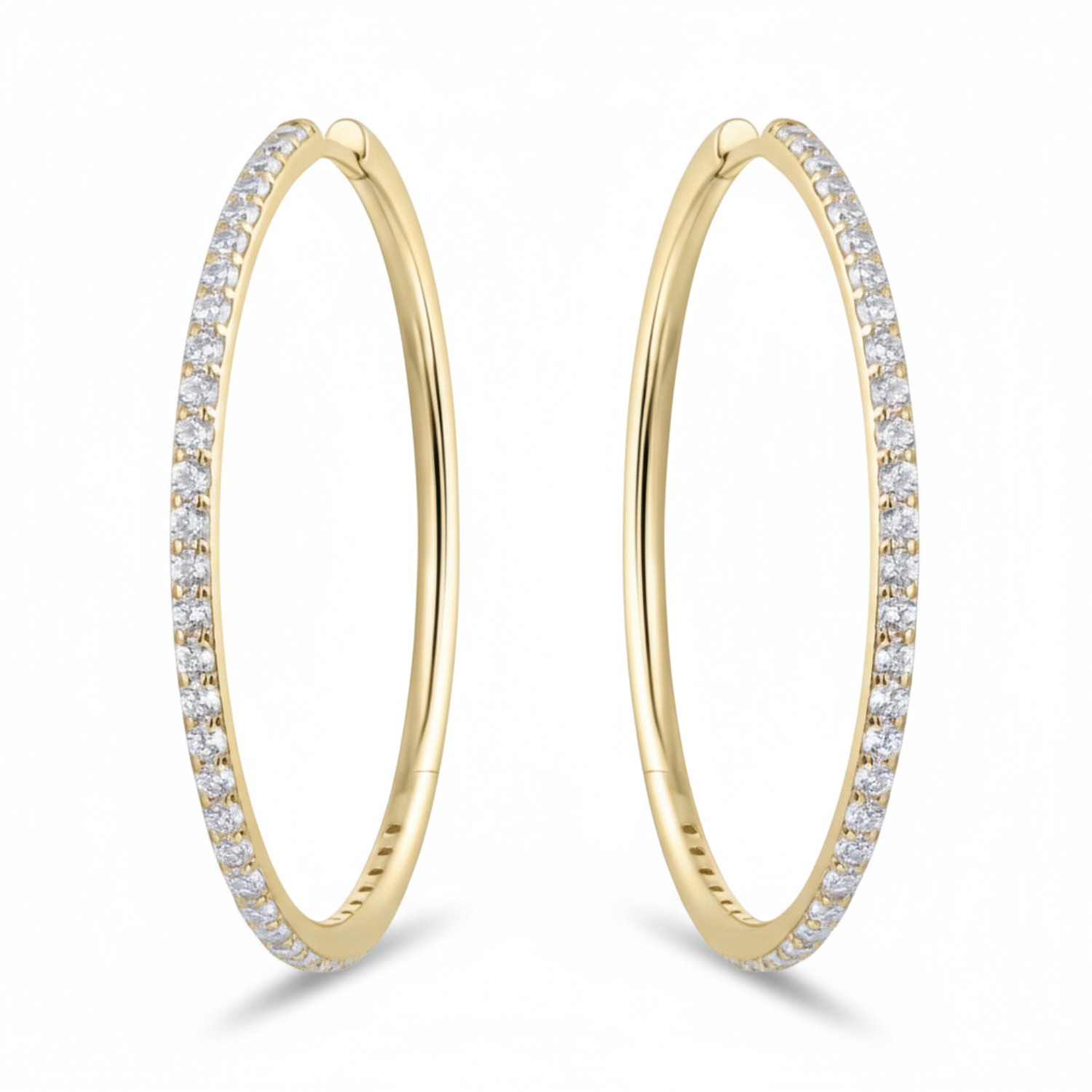 GISSER Ohrring Creole Damen Ø 40mm goldfarben 925 Silber vergoldet mit Zirkonia und Klappmechanik