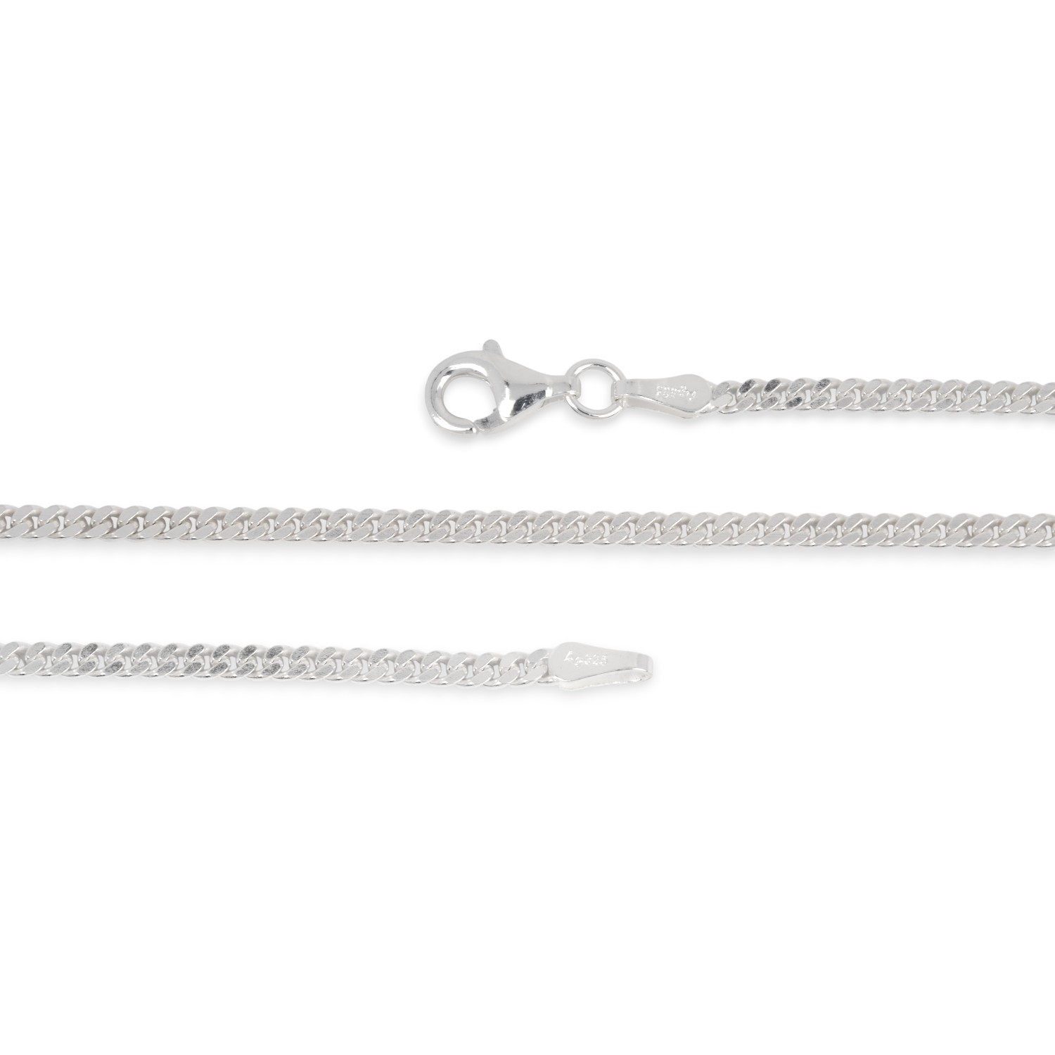 Schmidt Silberkette 925 mit Karabiner, Flachpanzer, 55cm für Herren und Damen, ca. 2,5mm stark