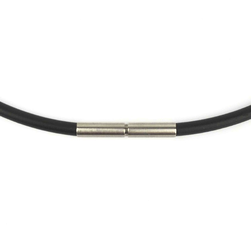 Ernstes Design Damen Kette 40cm, Edelstahl, Kautschukreif 3mm, schwarz mit silber