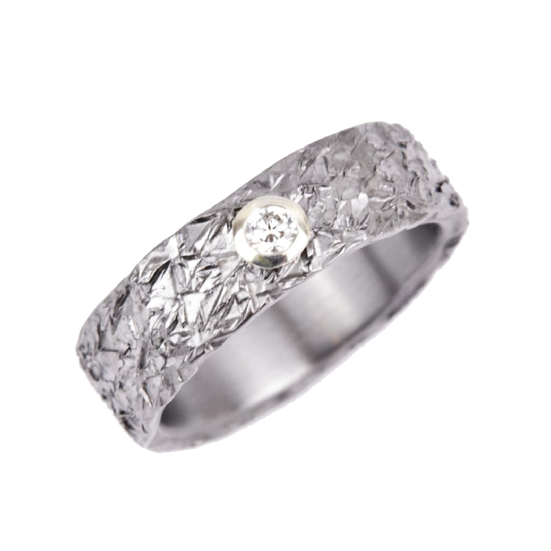 Haudarin Trantal Ring mit 1 Brillant, 6mm, schwarz-silber, für Herren und Damen, Trauring, 0,08 Carat