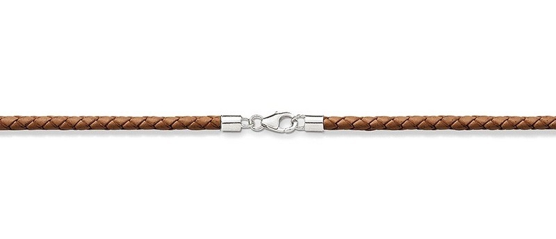 Schmidt geflochtenes Lederband natur 80cm für Damen, 925 Silber, silberfarben-braun, elegante Kette