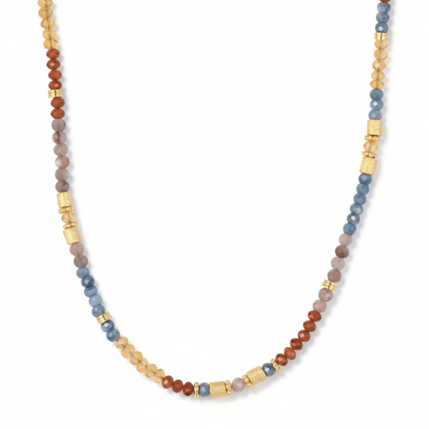 Schmidt Damen Kette 43cm aus vergoldetem Silber mit Citrin, Kyanit und Mondstein, goldfarben und bunt