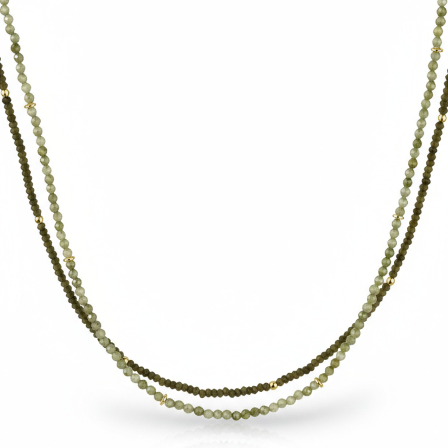 Schmidt 2-reihige Damenkette mit Peridot und Katzenauge, 45cm, goldfarben, vergoldetes Silber, 4mm