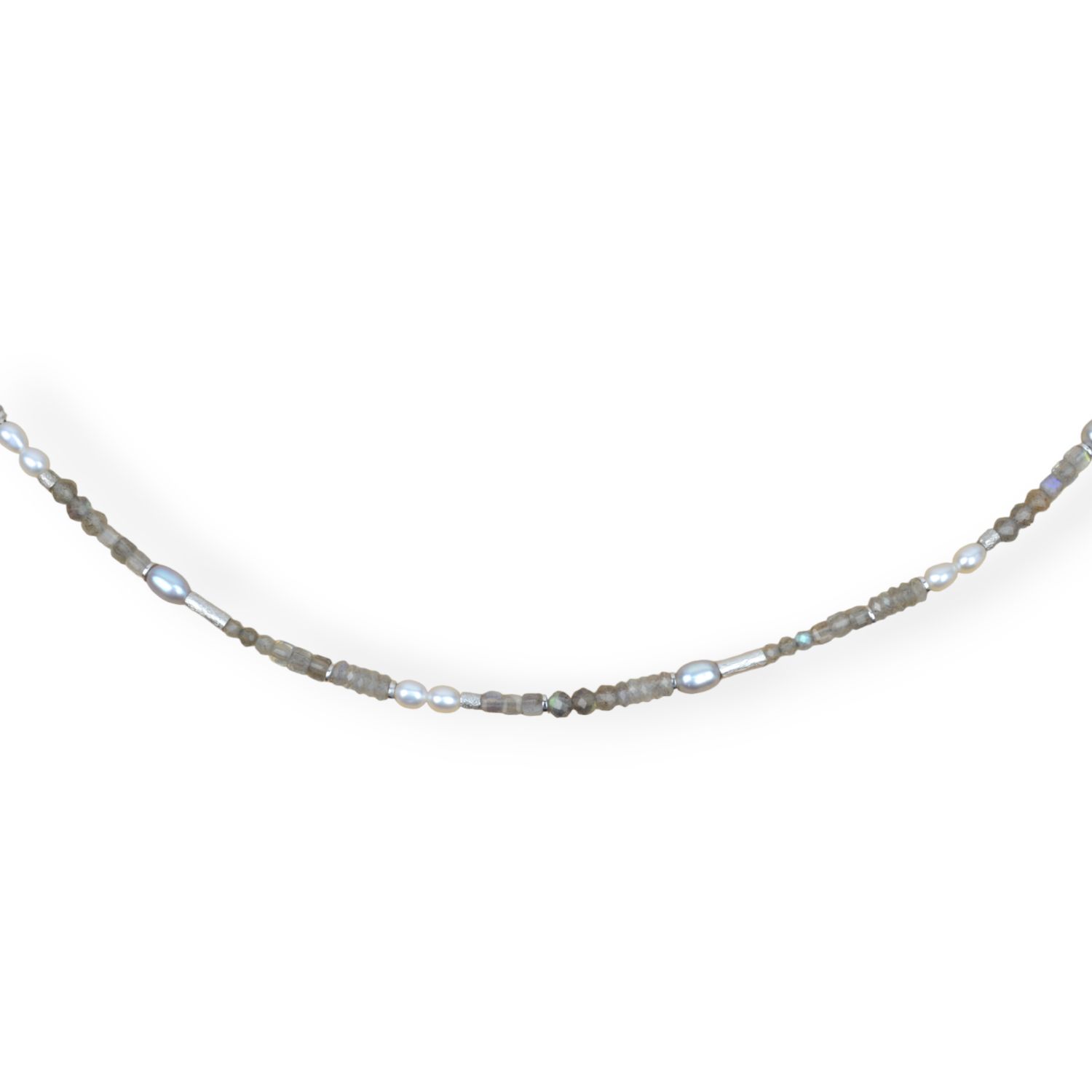 Schmidt Damen Collier aus 925 Silber mit Labradorit und Süsswasser-Perlen, 43 cm, silber-grau-weiß