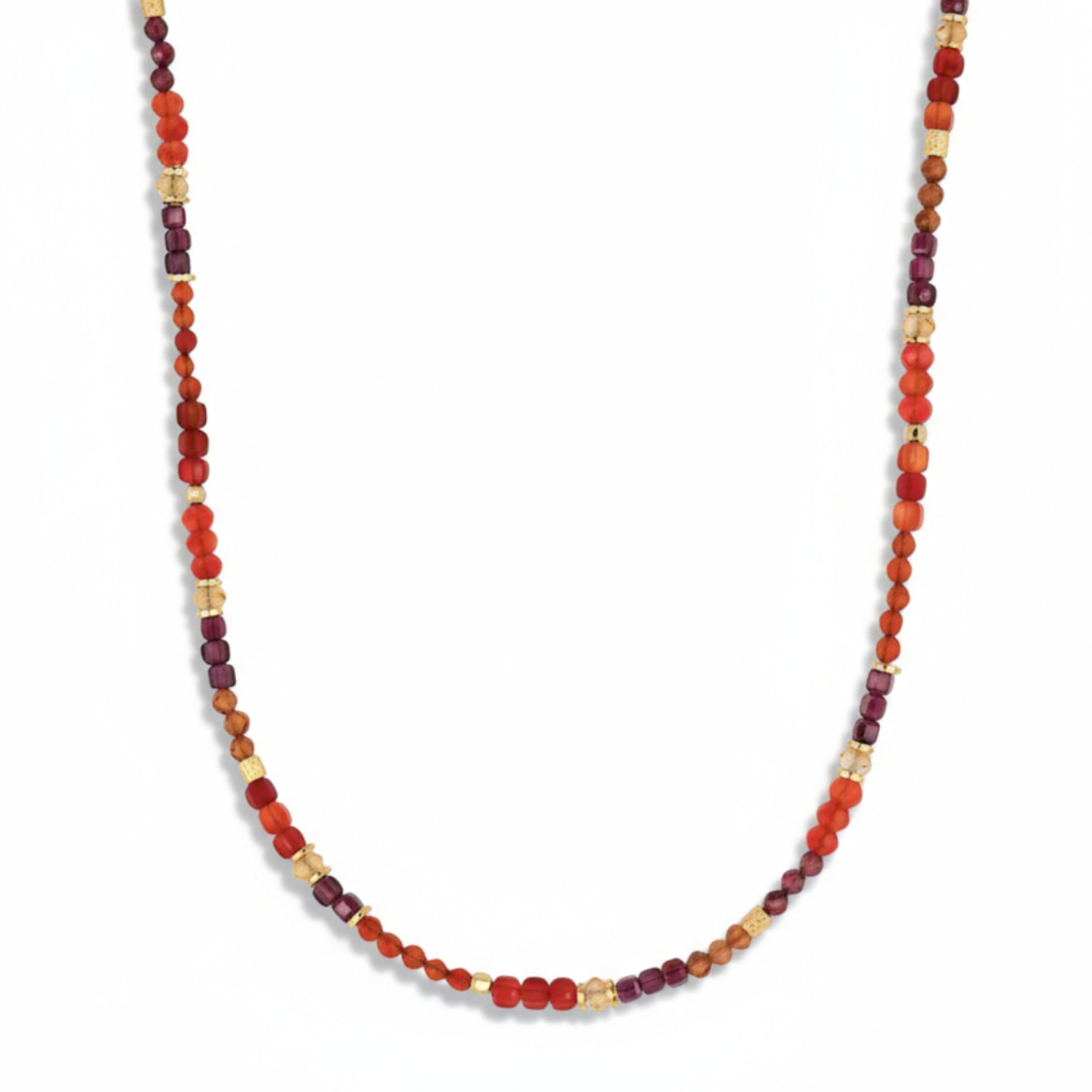 Schmidt Damen Kette mit Karneol, Granat & Hessonit, 43cm, 925 Silber vergoldet, goldfarben/rot