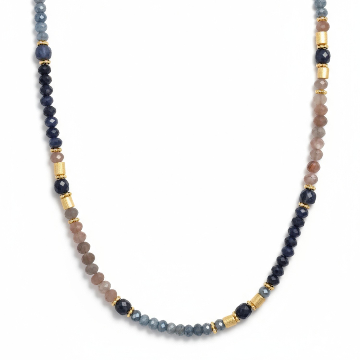 Schmidt Damen Kette 43cm aus 925 Silber vergoldet mit Saphir, Kyanit und Mondstein, goldfarben und bunt
